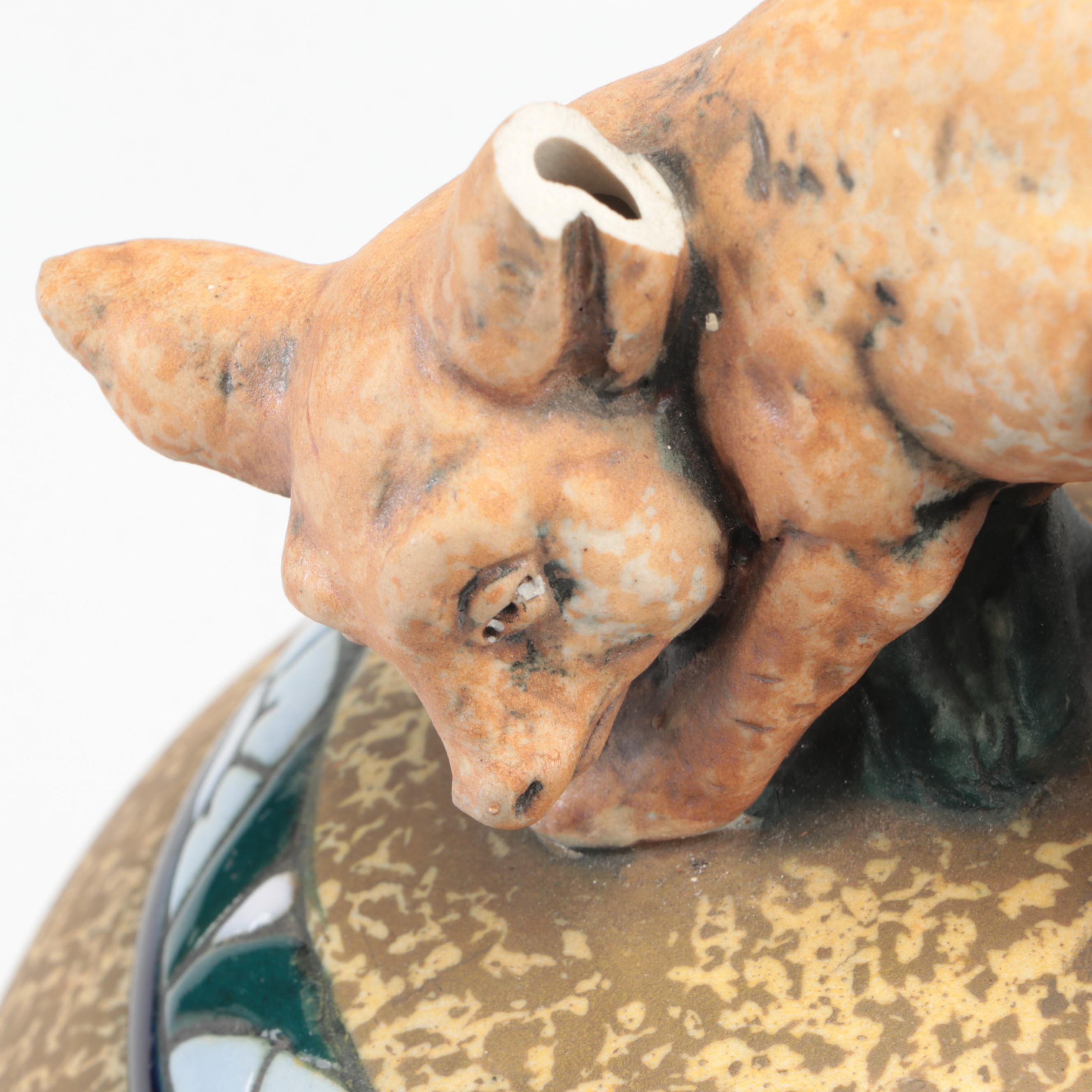 Amphora Pottery Covered Jar with Fox Finial