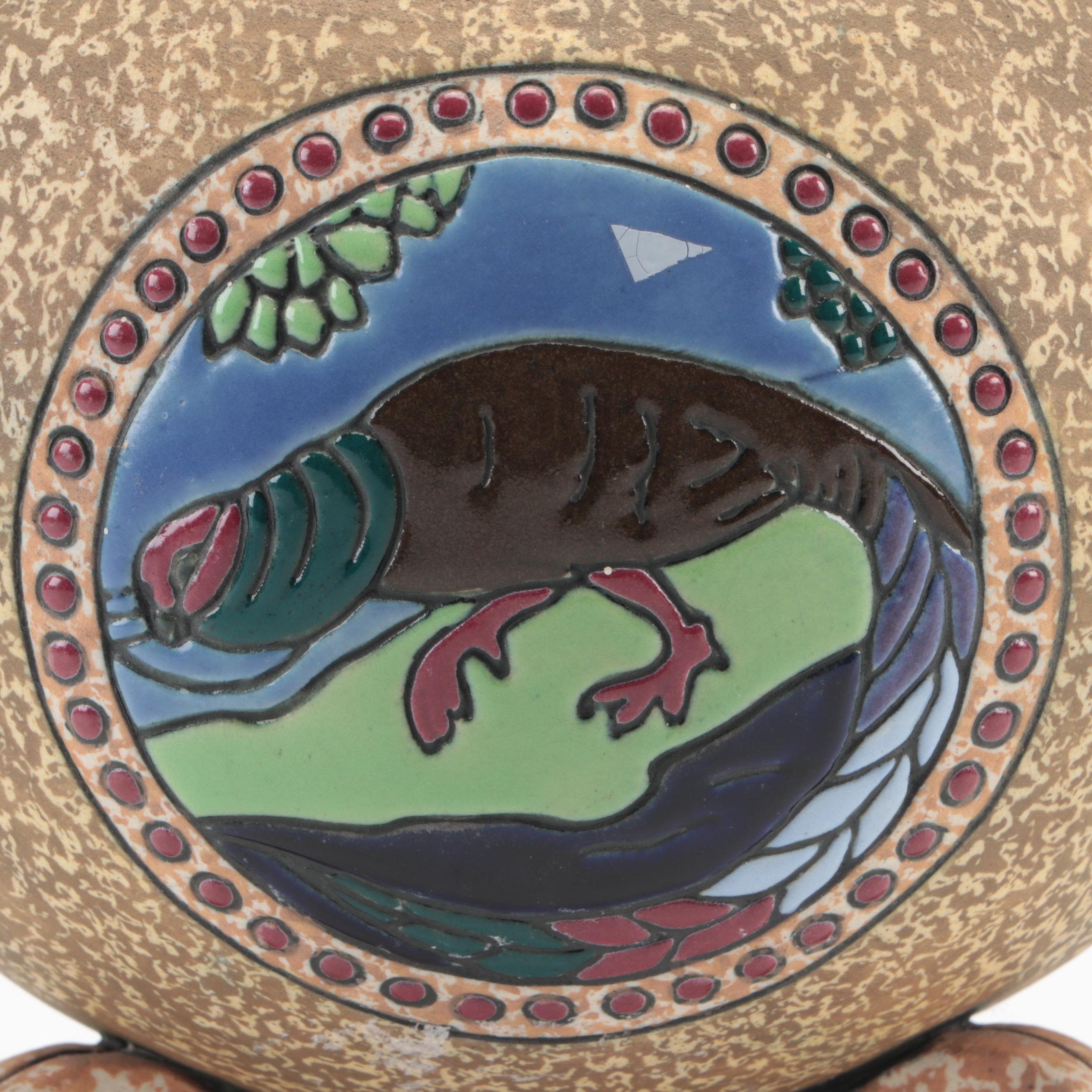 Amphora Pottery Covered Jar with Fox Finial