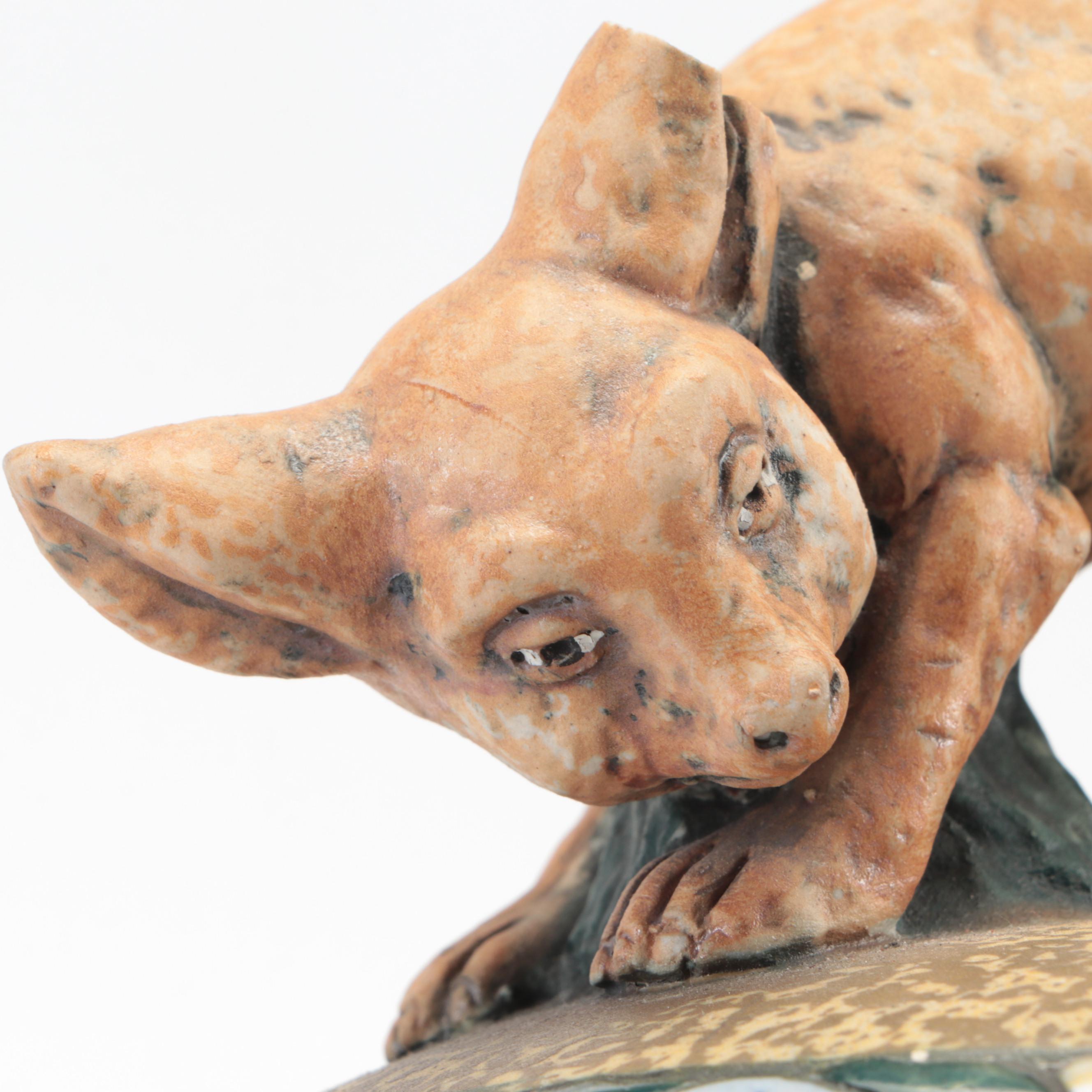 Amphora Pottery Covered Jar with Fox Finial