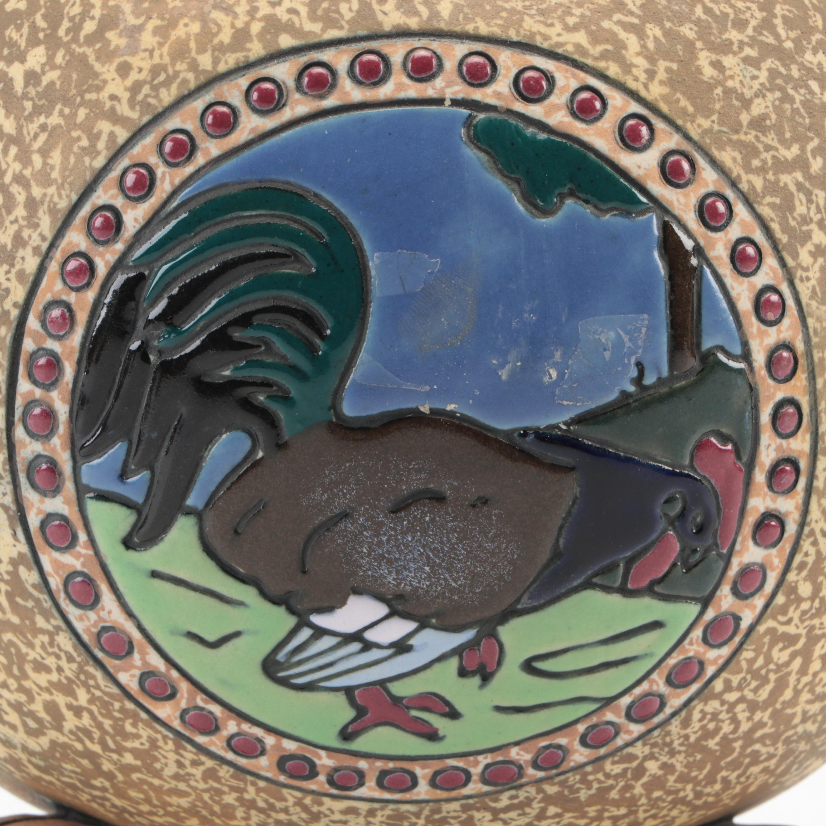 Amphora Pottery Covered Jar with Fox Finial