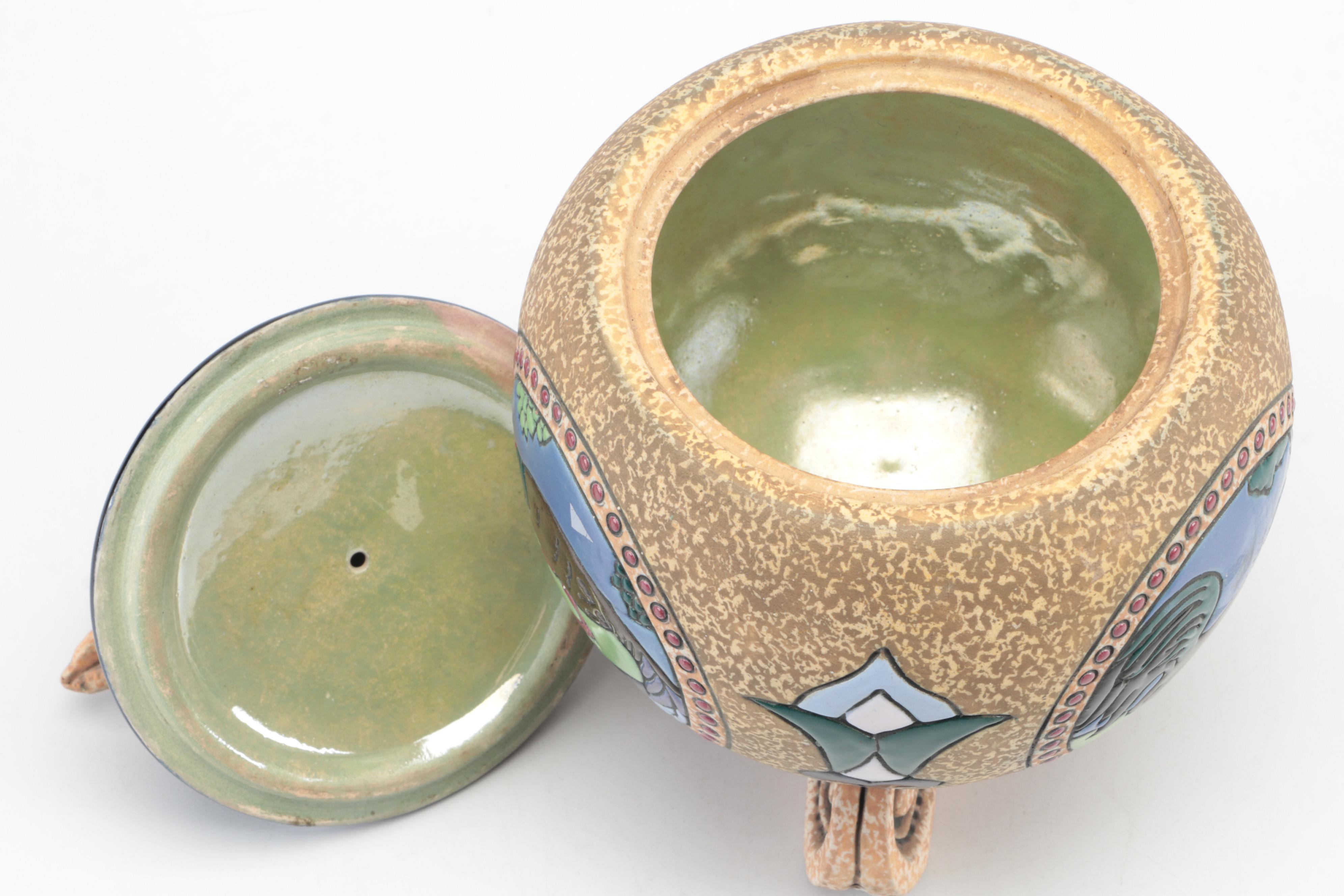 Amphora Pottery Covered Jar with Fox Finial