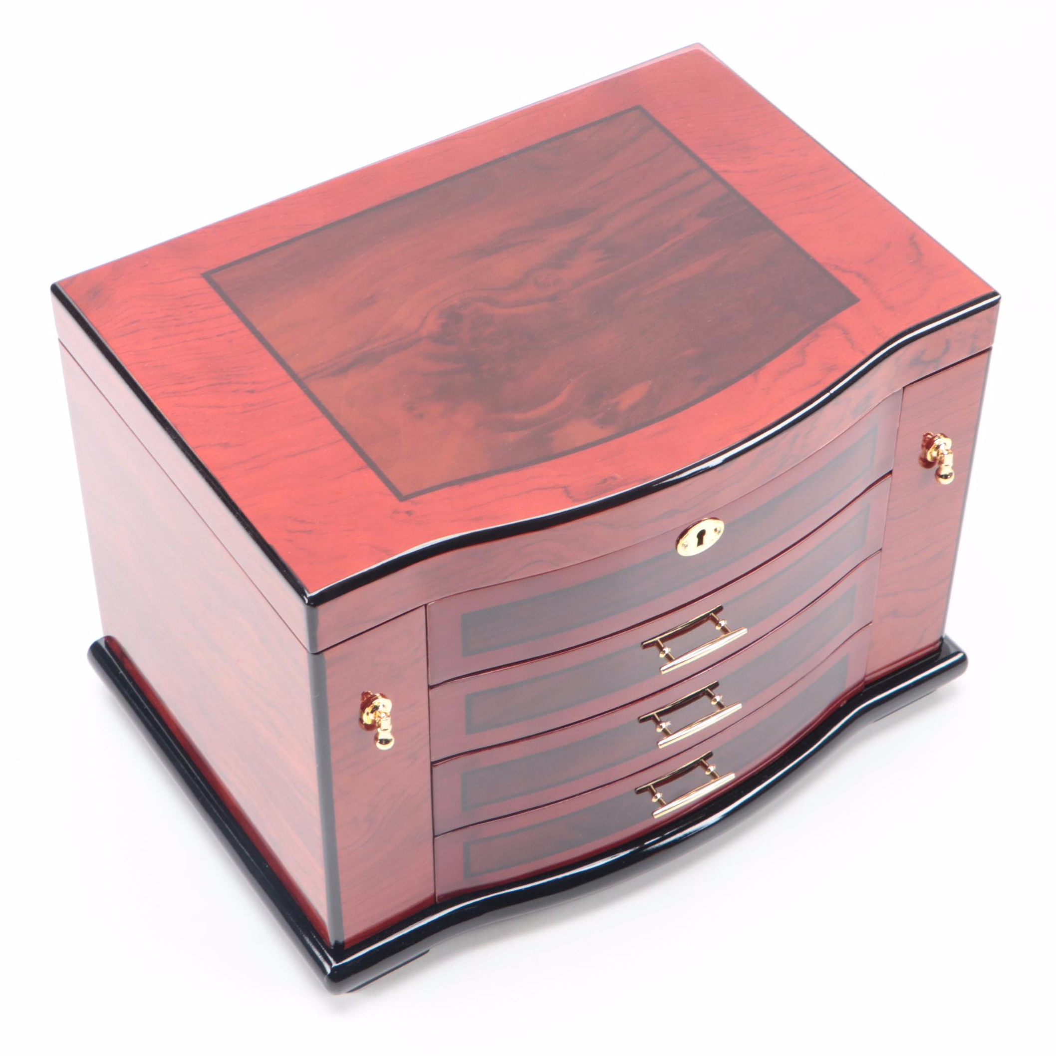High Gloss Jere Hardwood Jewelry Chest with Chocolate Interior