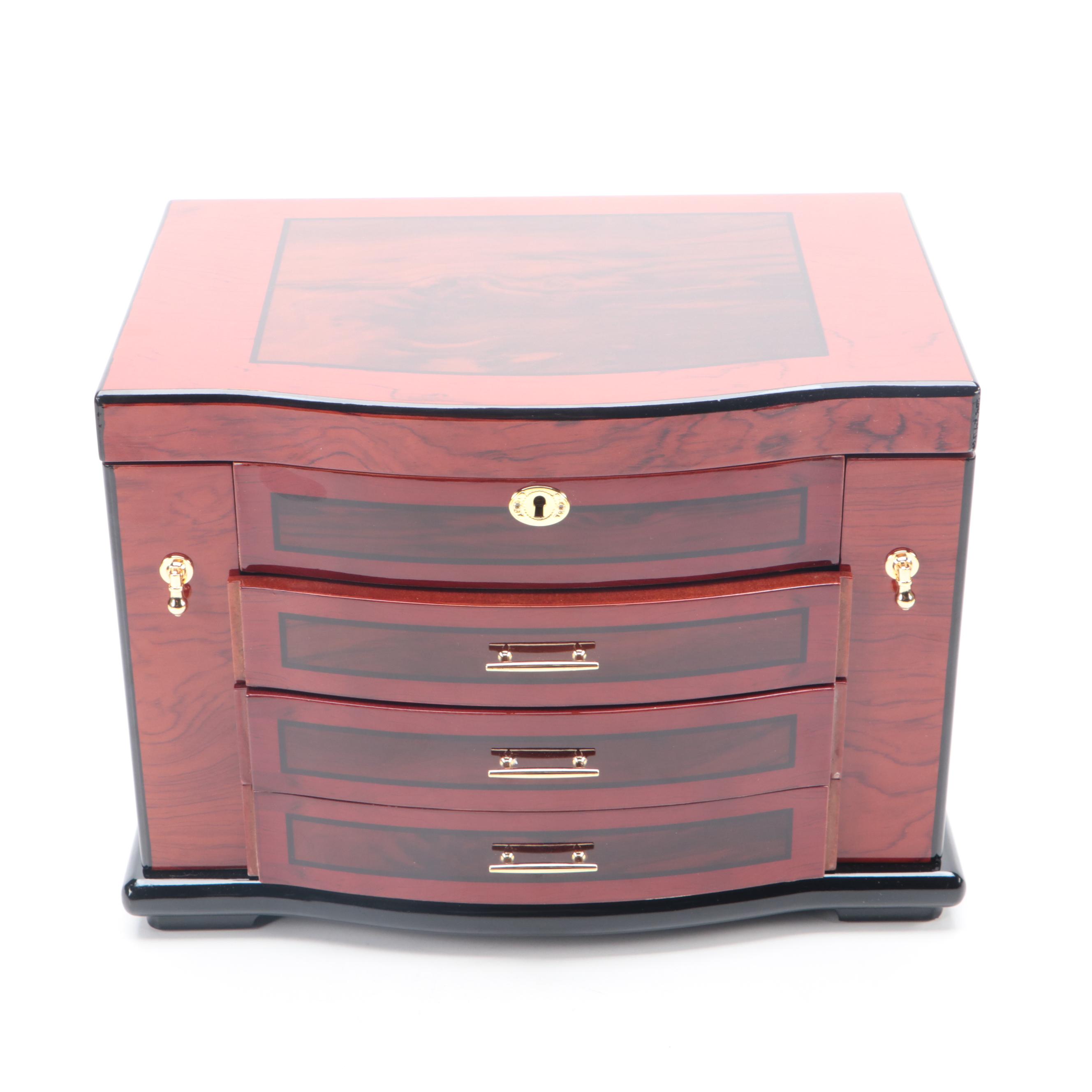 High Gloss Jere Hardwood Jewelry Chest with Chocolate Interior