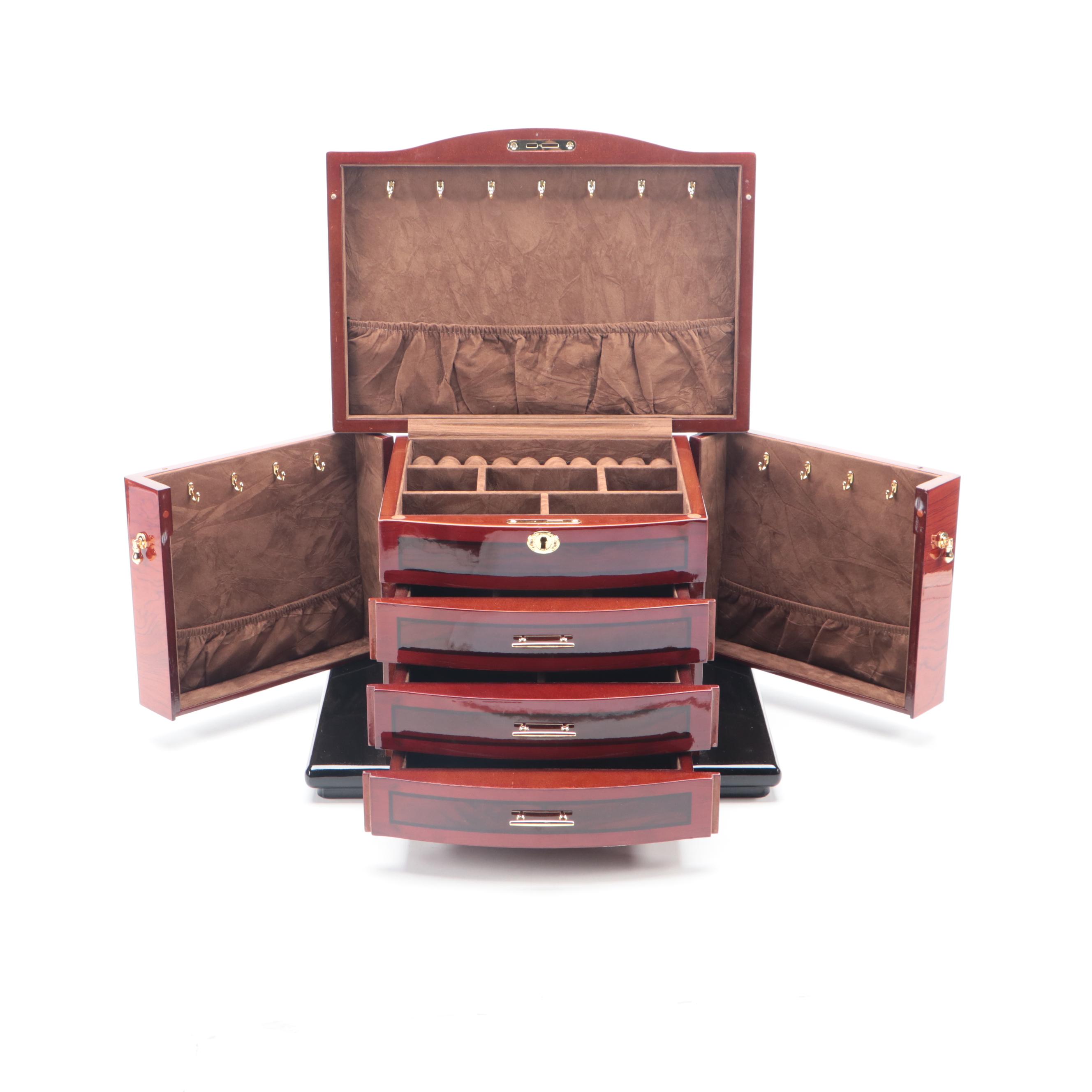 High Gloss Jere Hardwood Jewelry Chest with Chocolate Interior