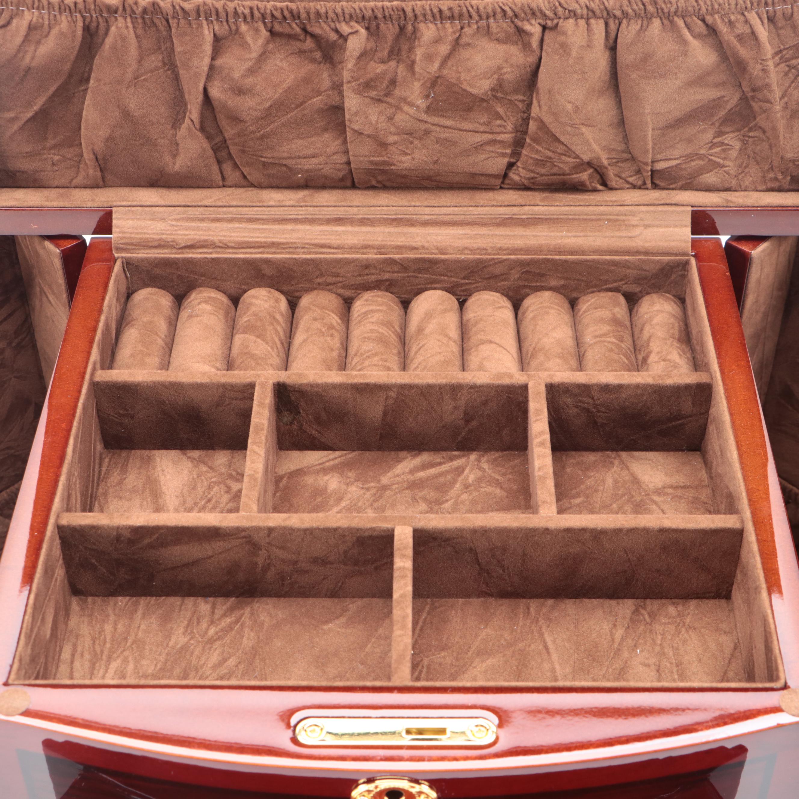 High Gloss Jere Hardwood Jewelry Chest with Chocolate Interior