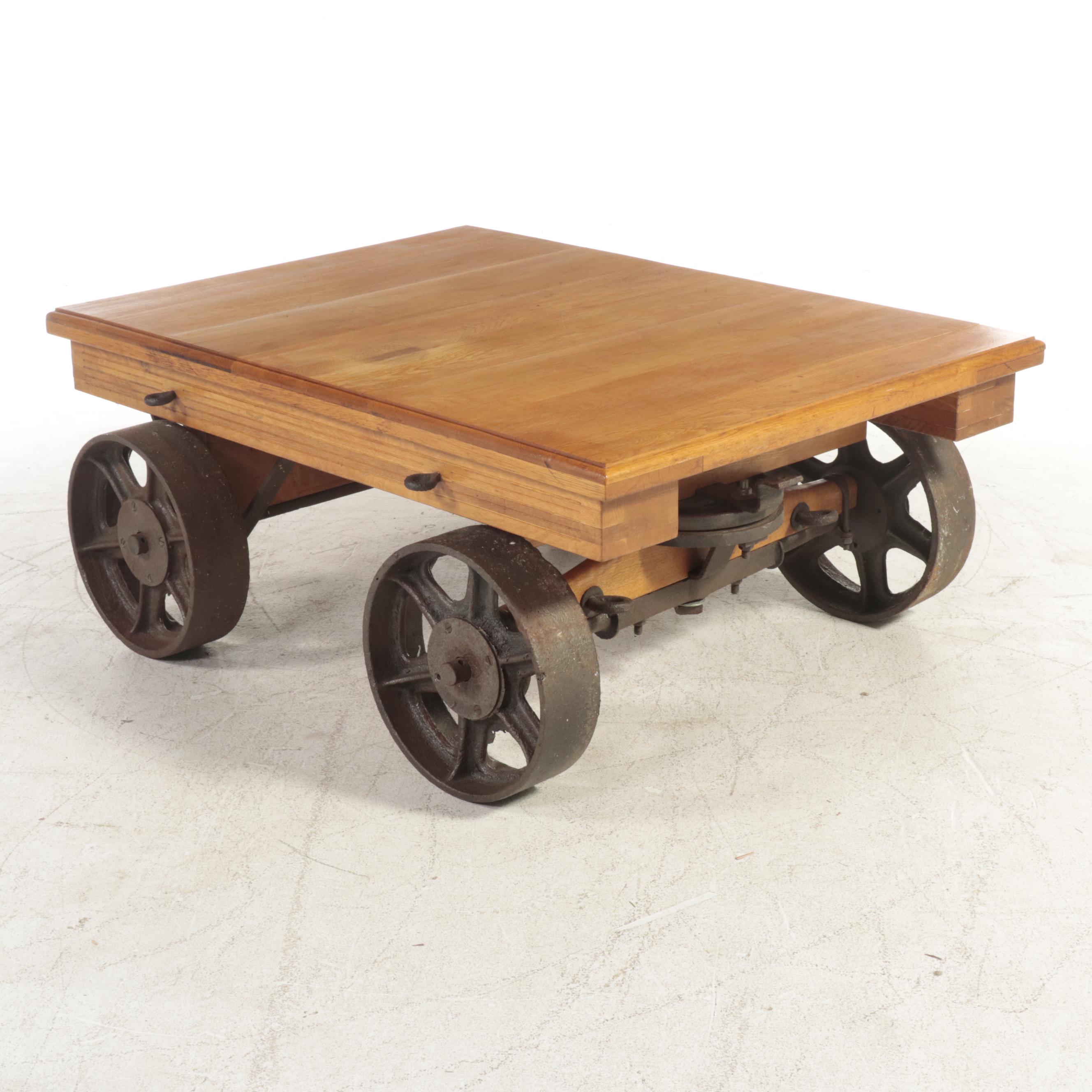 Oak Industrial Cart Coffee Table