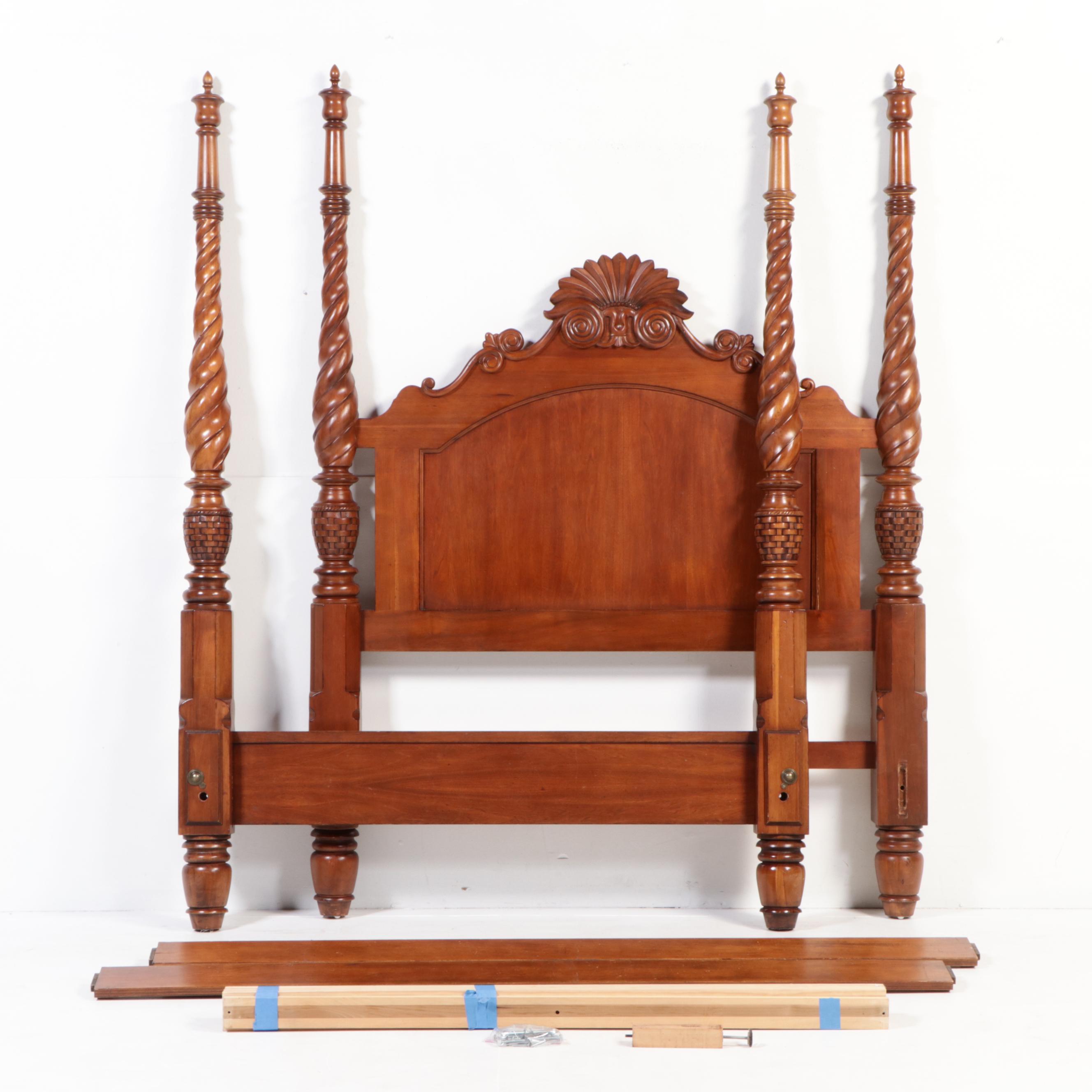 Carved Cherry Queen Size Four Poster Bed Frame