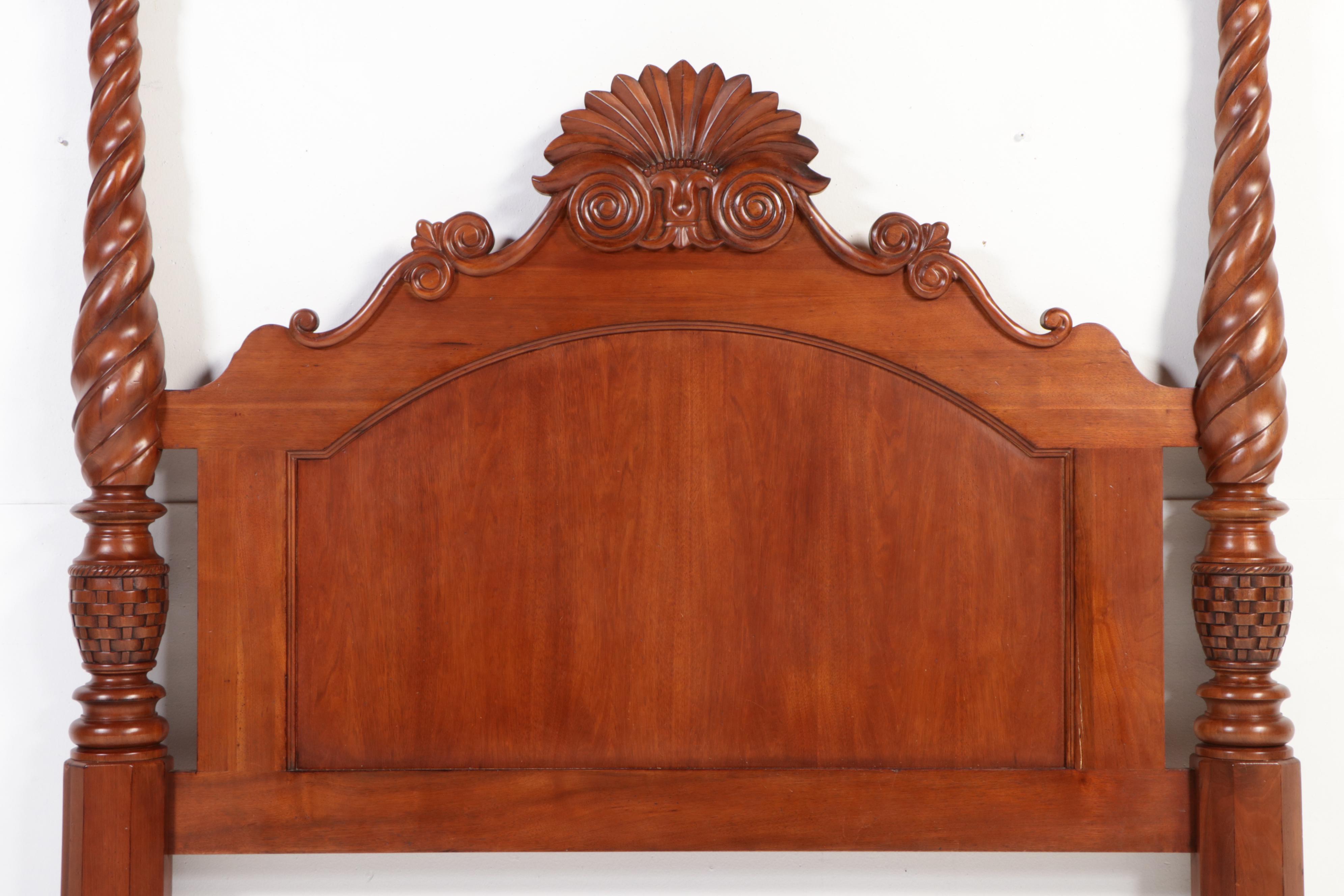 Carved Cherry Queen Size Four Poster Bed Frame