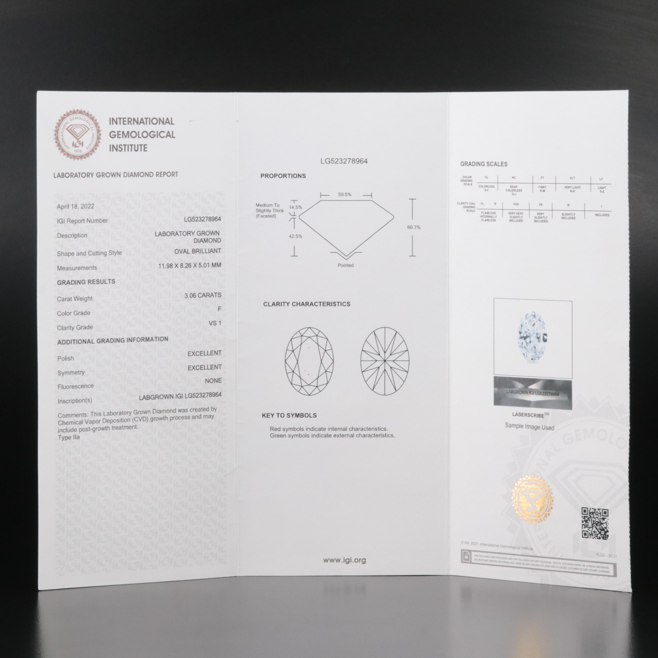 Platinum 4.06 CTW Lab Grown Diamond Ring with IGI Report