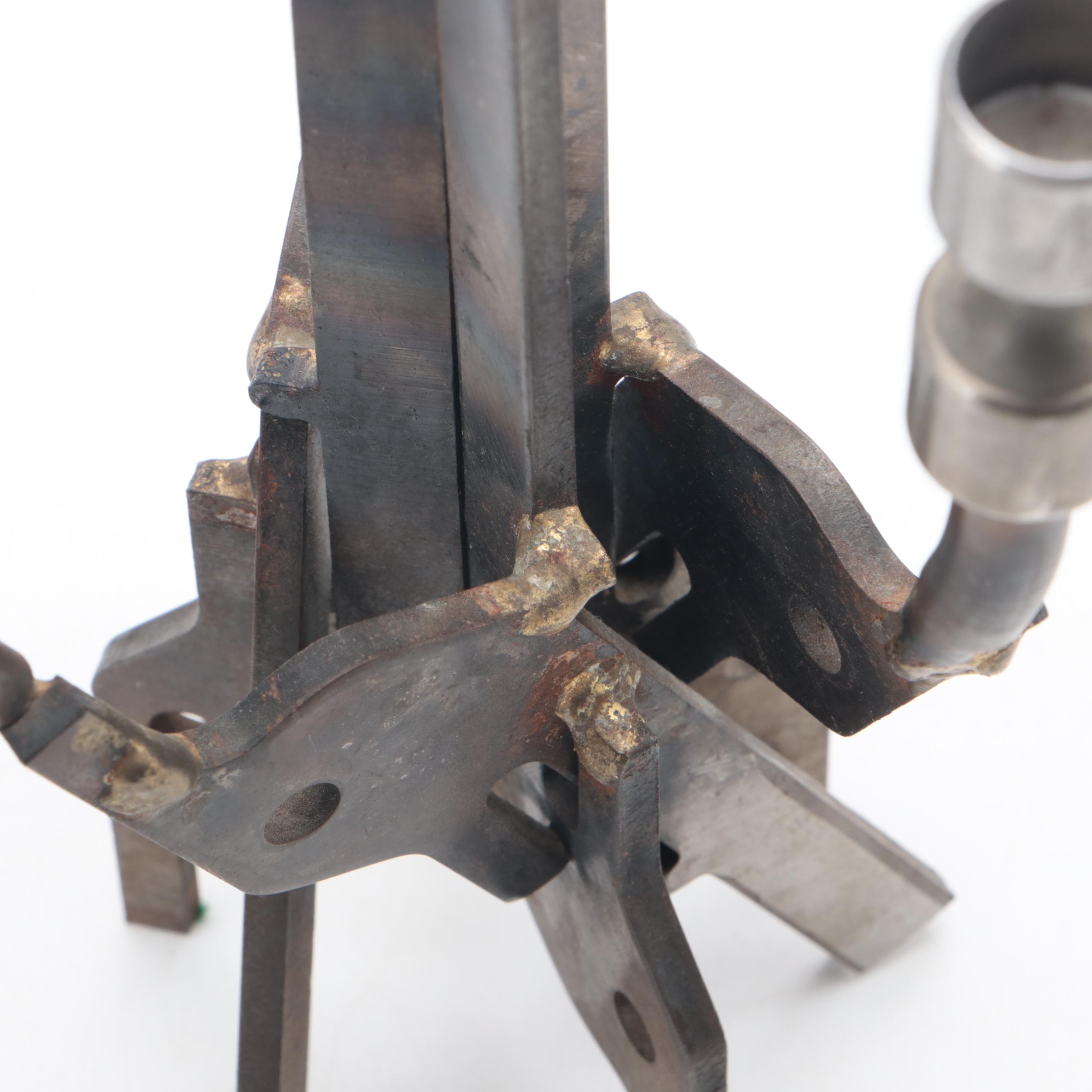 Brutalist Wrought Iron Hanukkah Menorah with Welded Metal Candelabrum