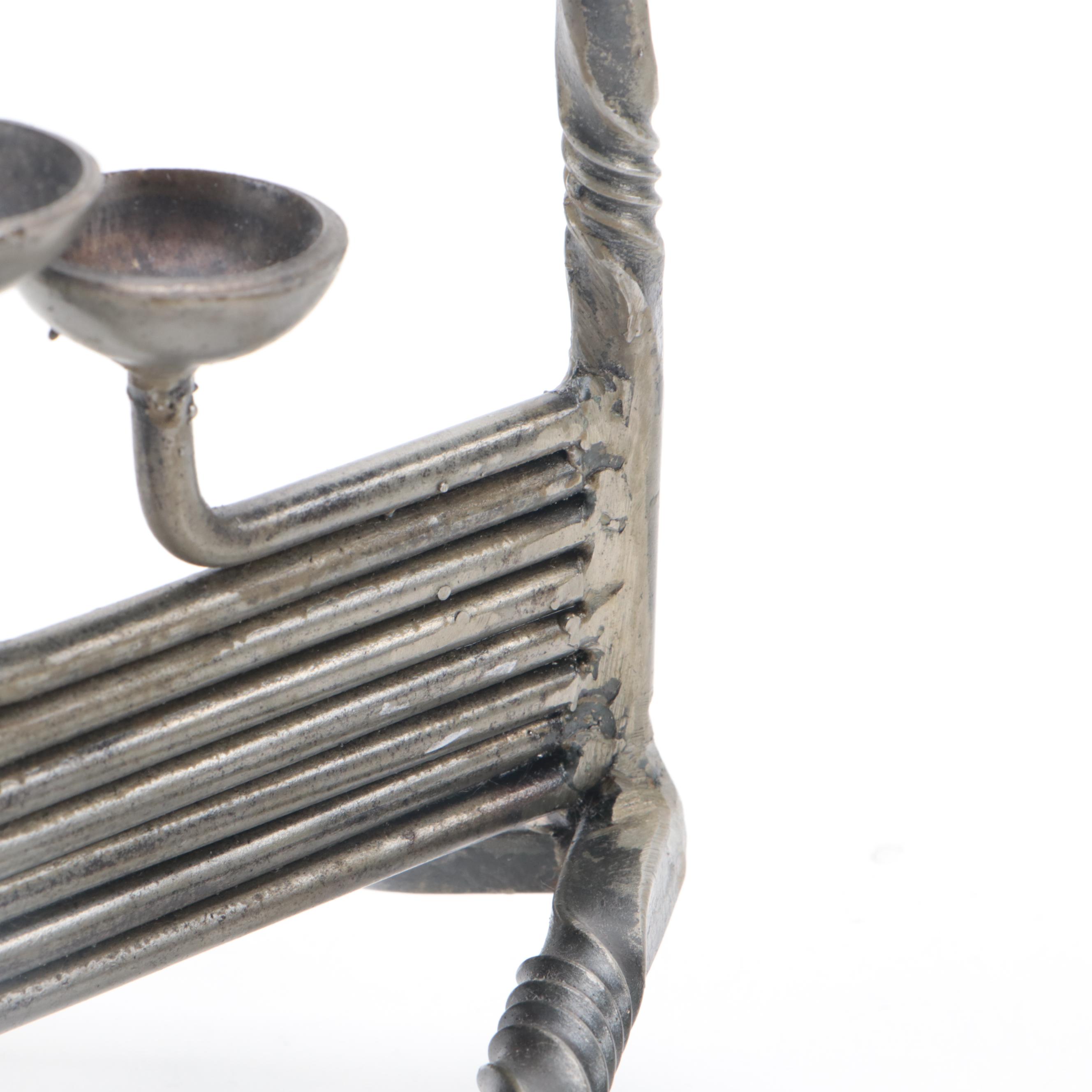 Brutalist Wrought Iron Hanukkah Menorah with Welded Metal Candelabrum