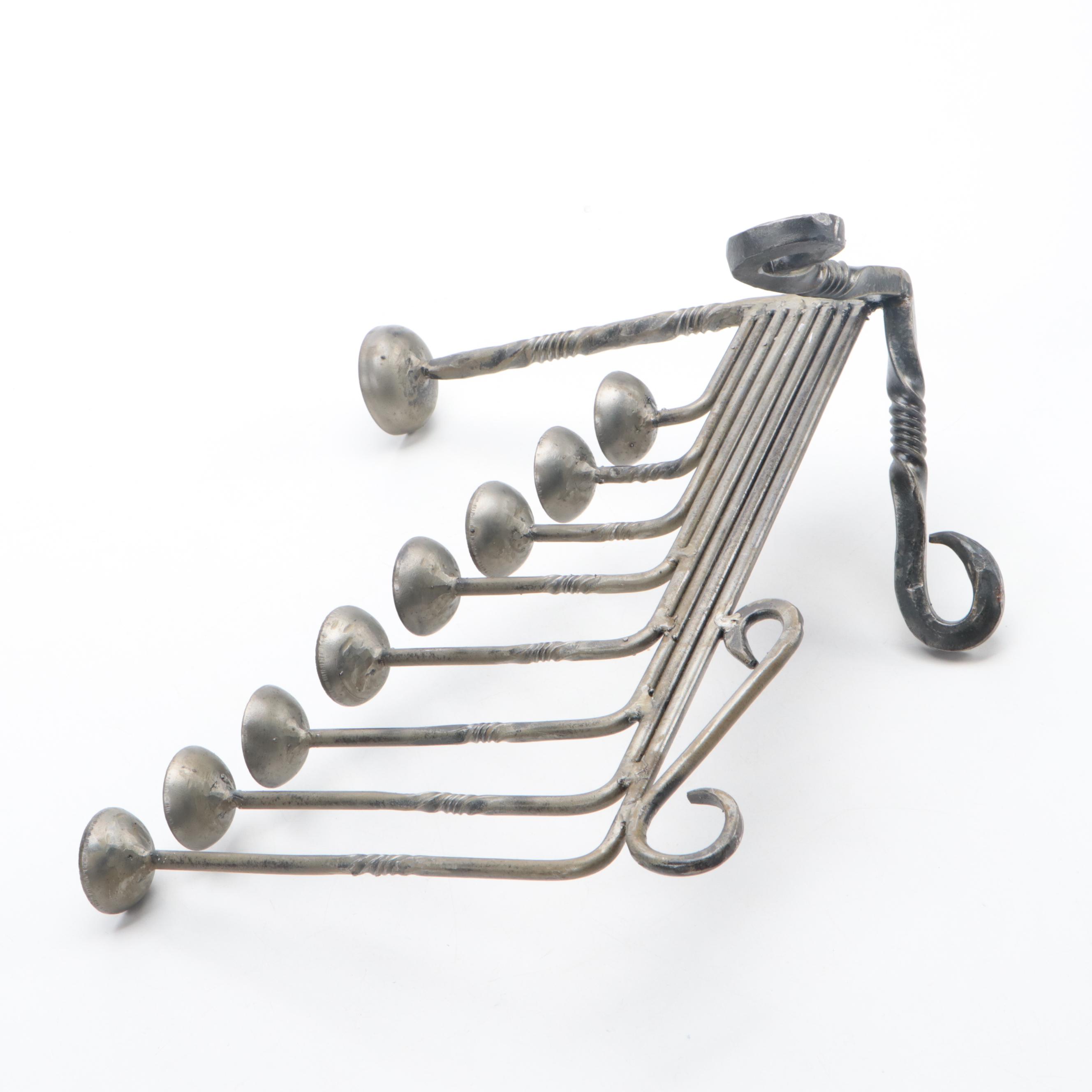 Brutalist Wrought Iron Hanukkah Menorah with Welded Metal Candelabrum
