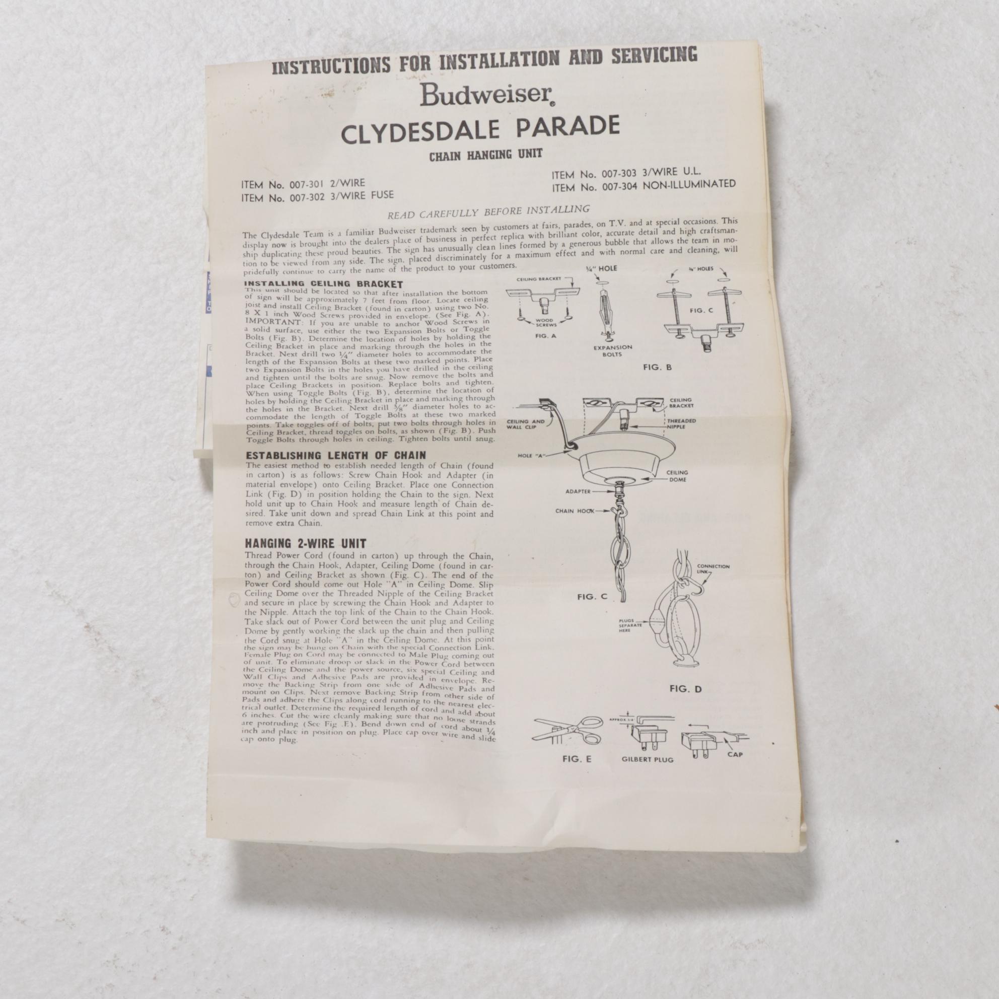 Budweiser Clydesdale Parade Advertising Light Pendant