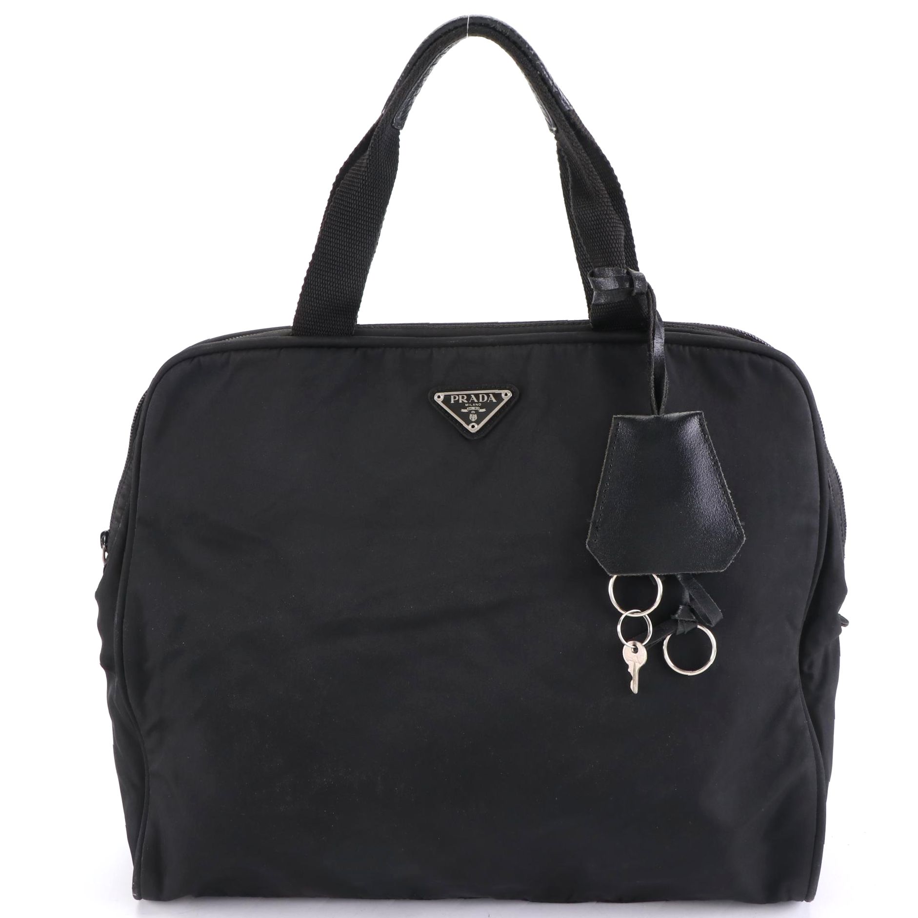 Prada Nylon Top Handle Zippered Tote in Black Tessuto Nylon