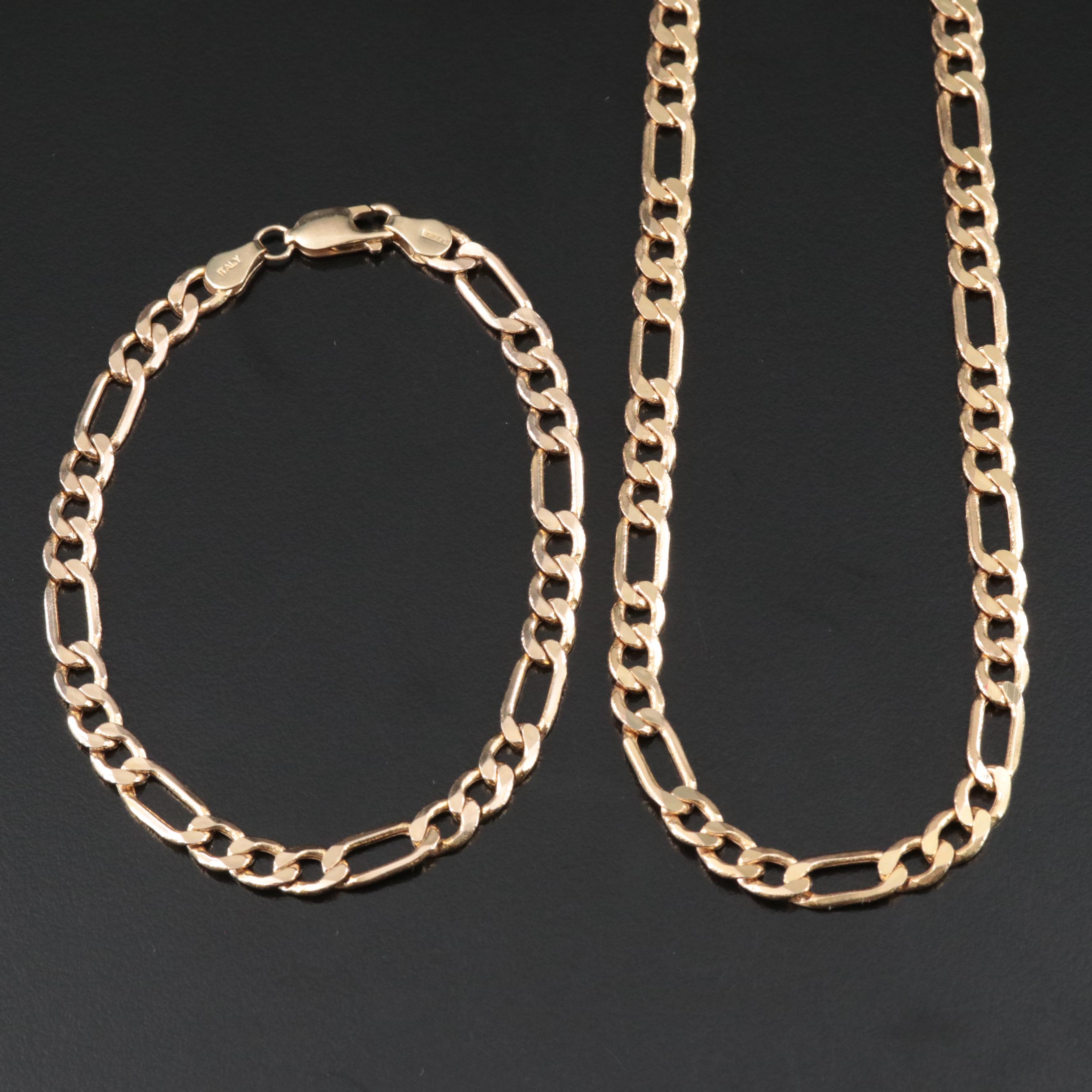 Italian 10K Figaro Chain Necklace and Bracelet EBTH
