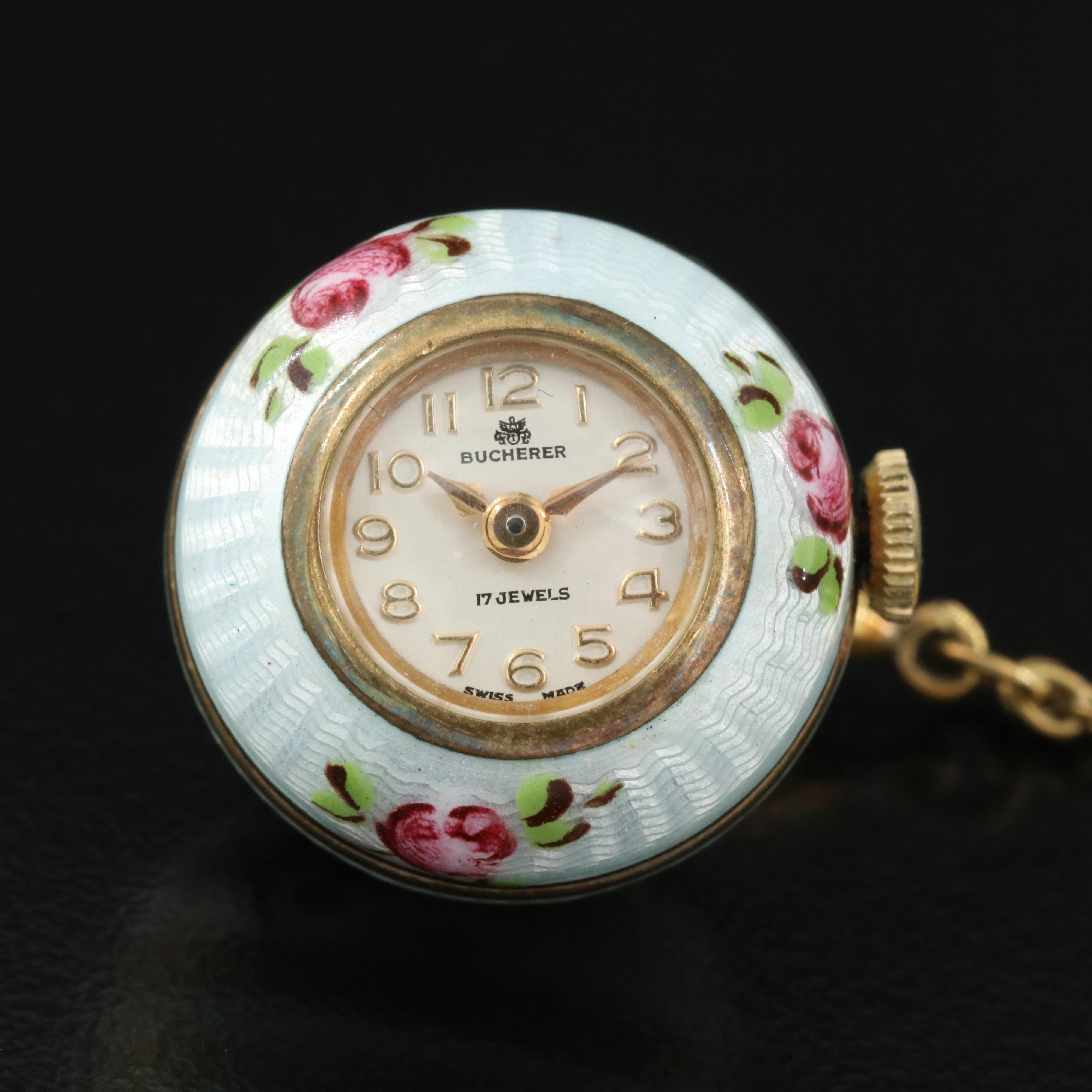 Bucherer Sterling Silver Enameled Pendant Watch