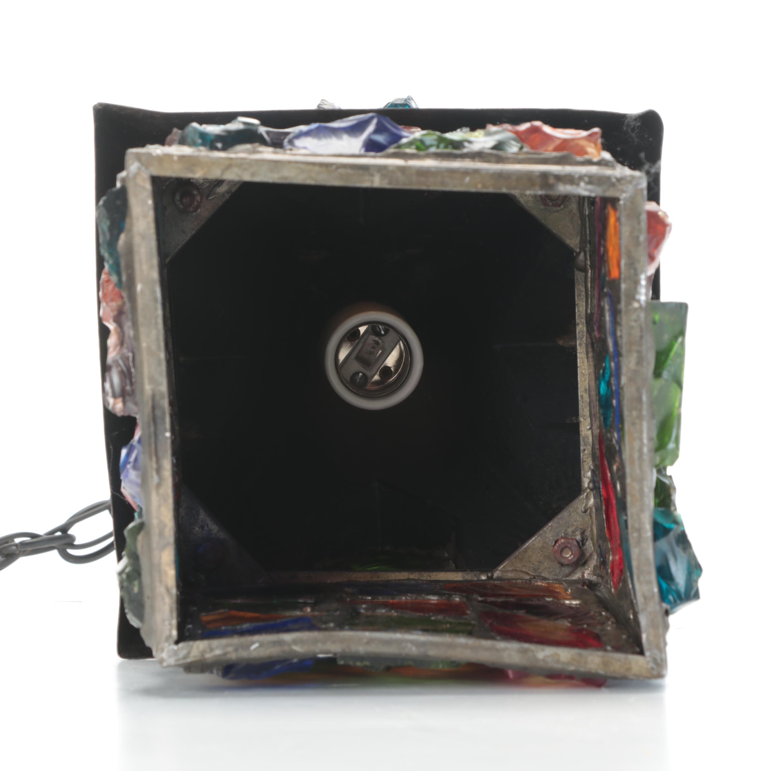 Pair of Peter Marsh Stone Patio Pendant Lights With Chunky Colored Glass