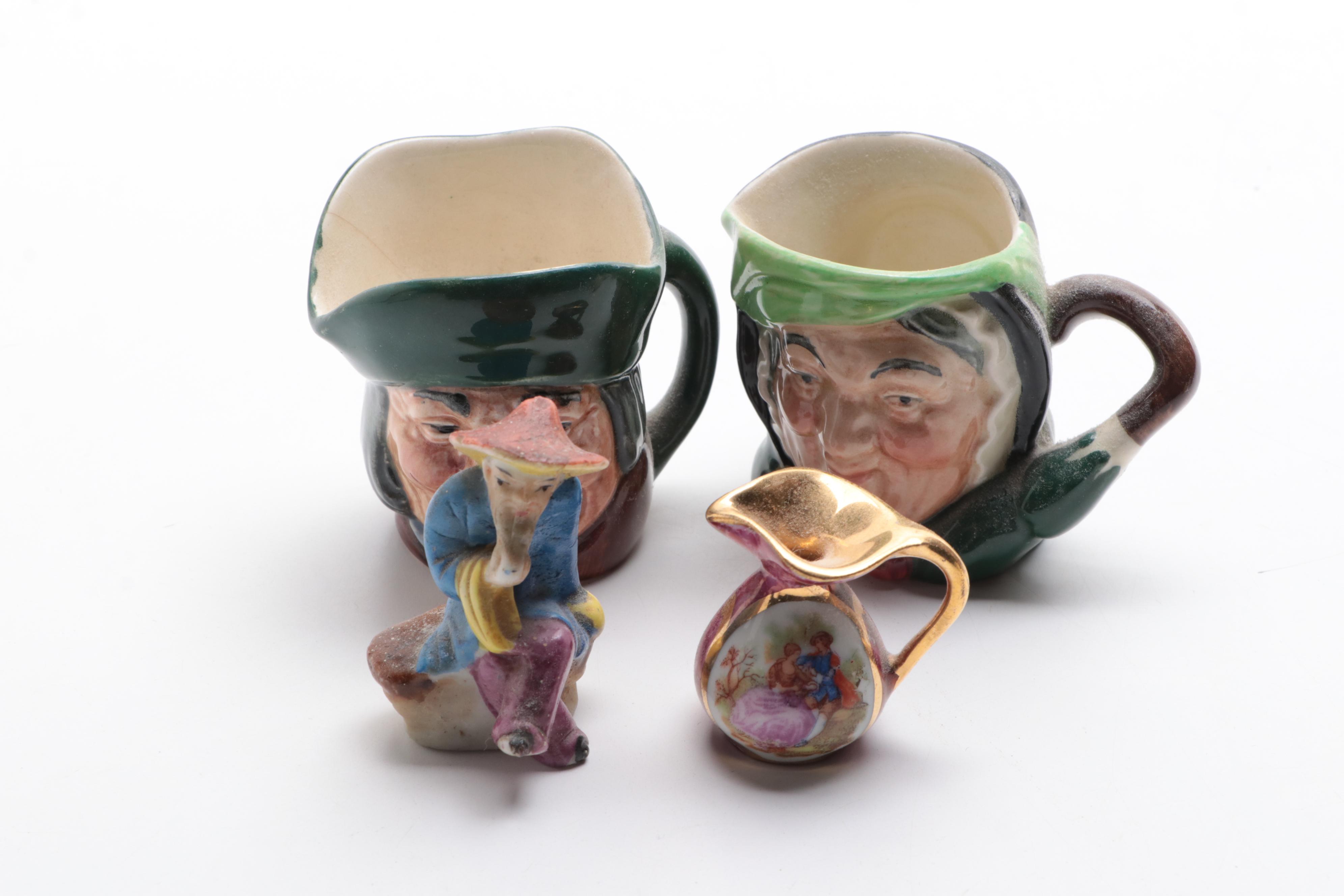 Wooden Wall-Mount Mirrored-Back Display Case with Toby Jugs and More