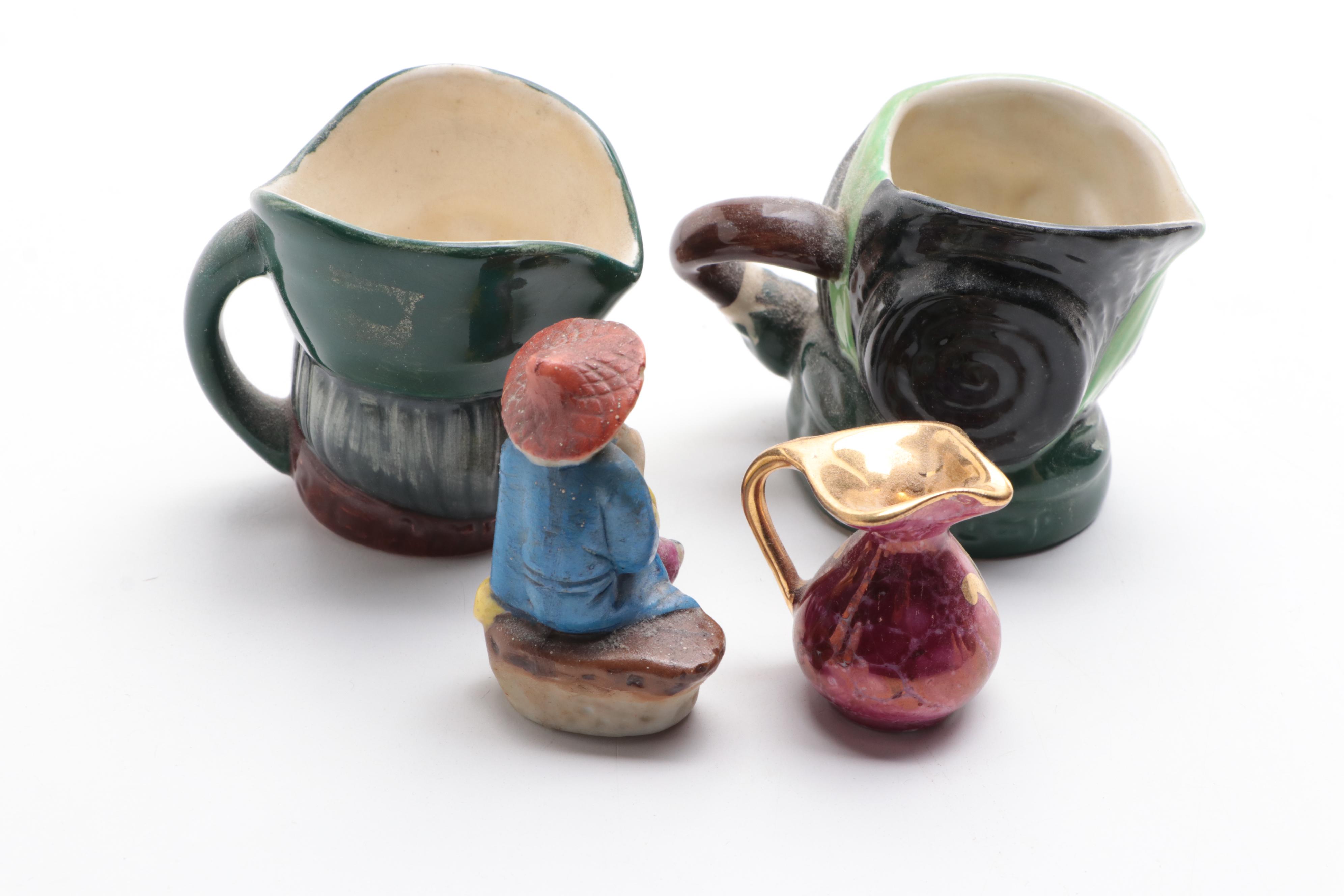 Wooden Wall-Mount Mirrored-Back Display Case with Toby Jugs and More