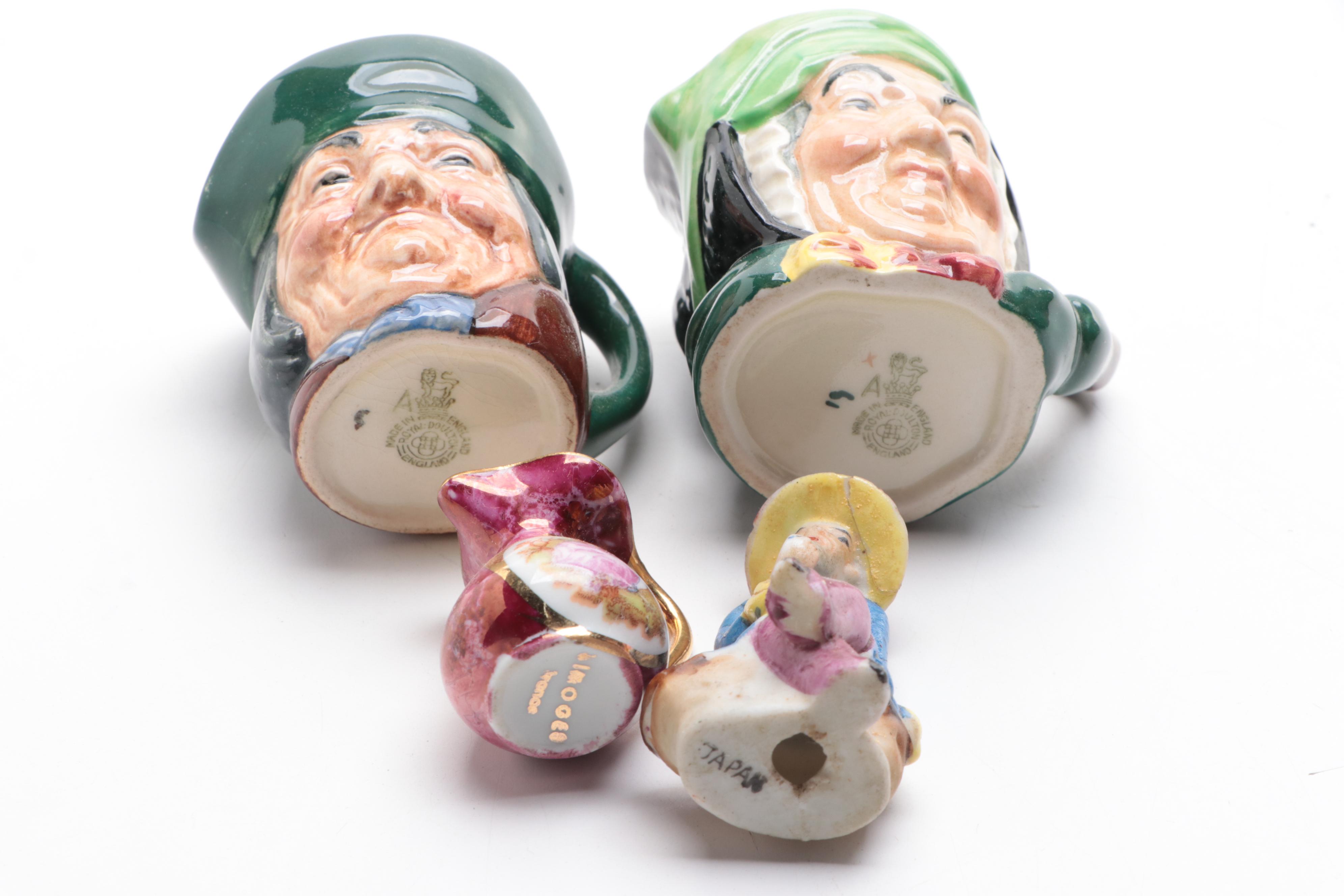 Wooden Wall-Mount Mirrored-Back Display Case with Toby Jugs and More