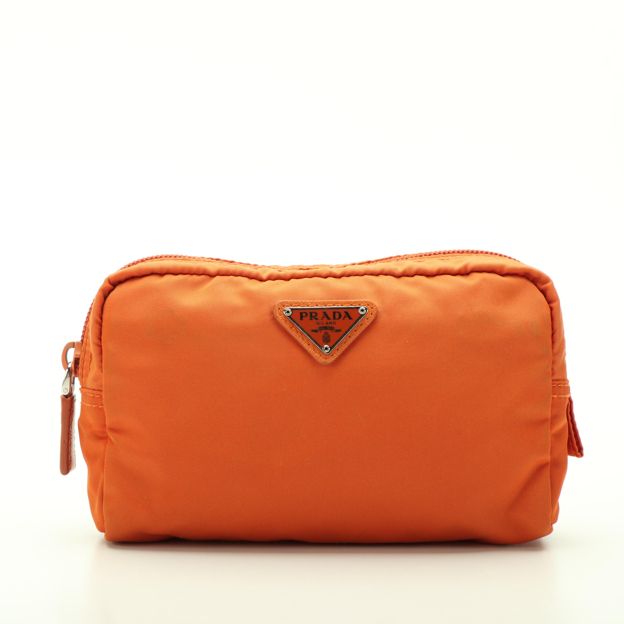 Prada Tessuto Orange Nylon Cosmetic Pouch
