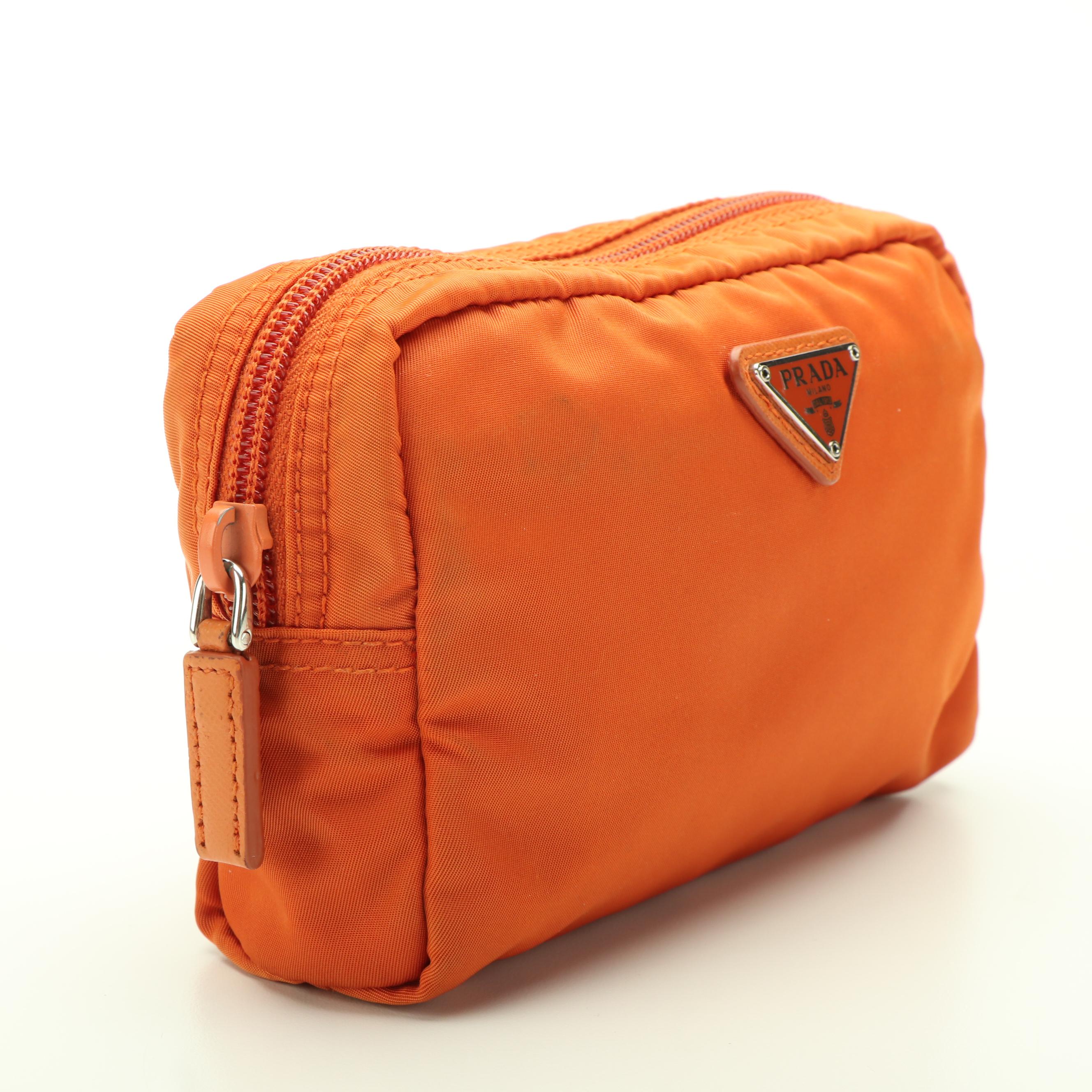 Prada Tessuto Orange Nylon Cosmetic Pouch