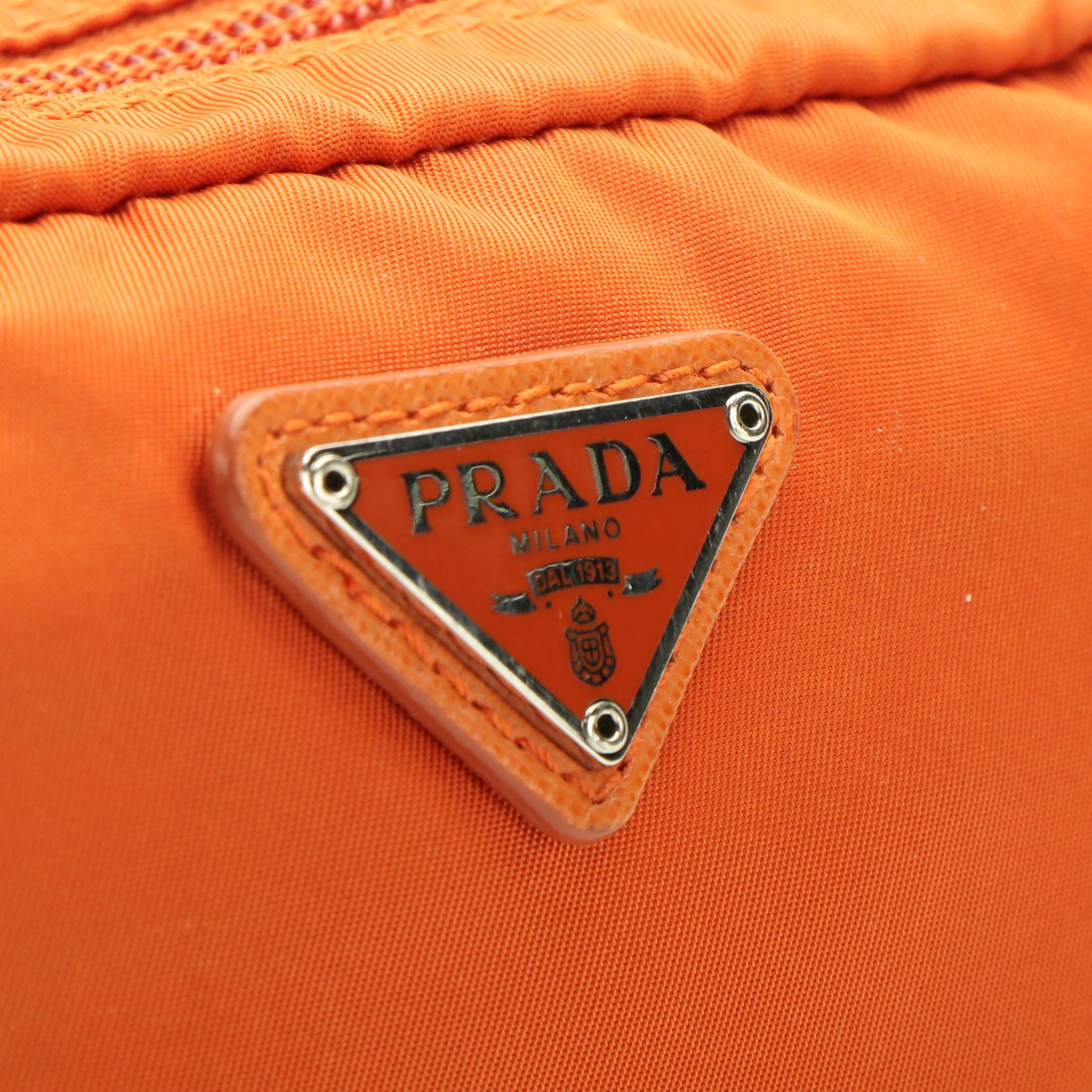 Prada Tessuto Orange Nylon Cosmetic Pouch