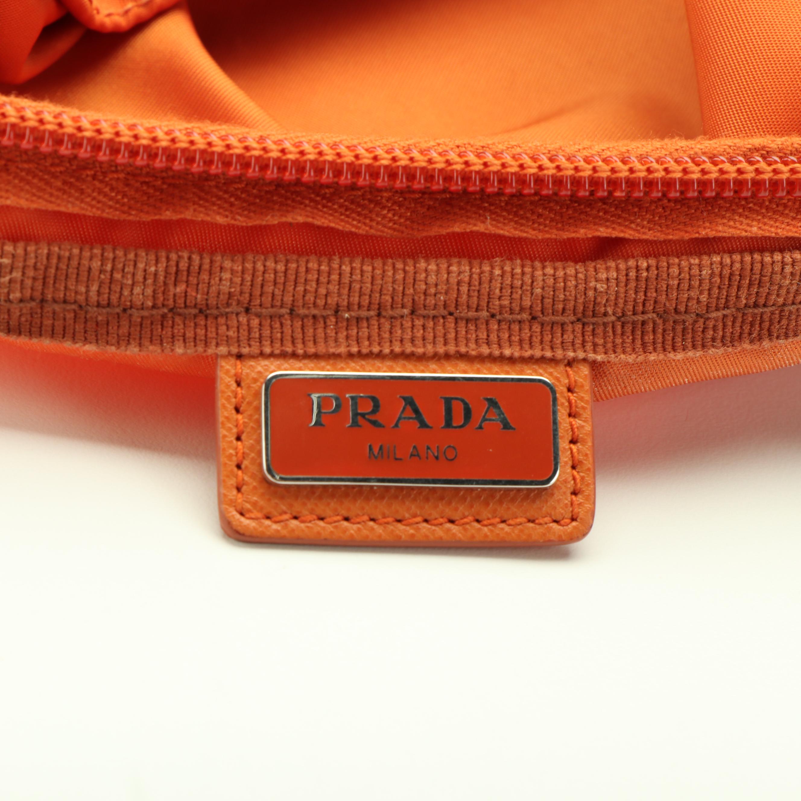 Prada Tessuto Orange Nylon Cosmetic Pouch