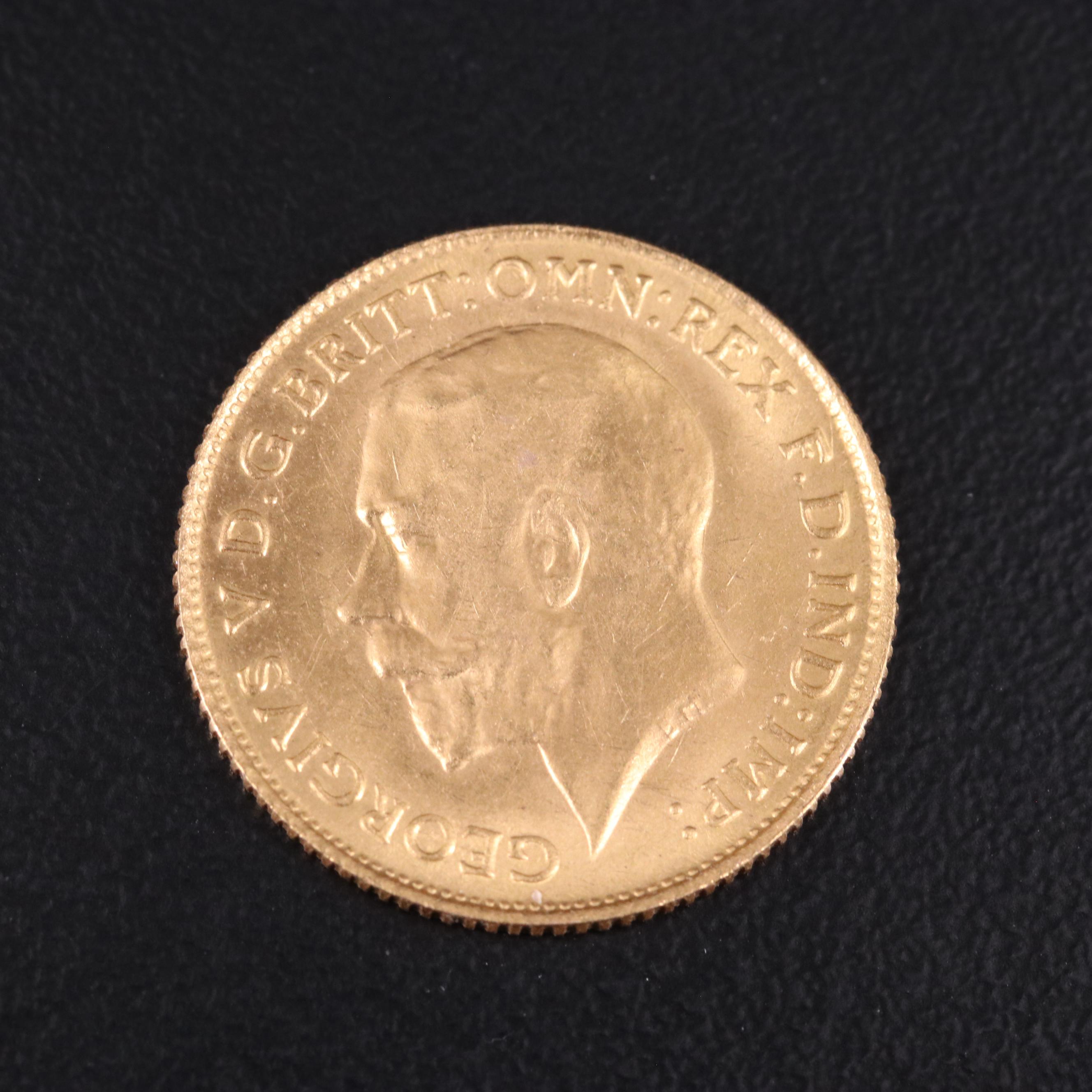 1925 South African Half Sovereign Gold Coin, George V
