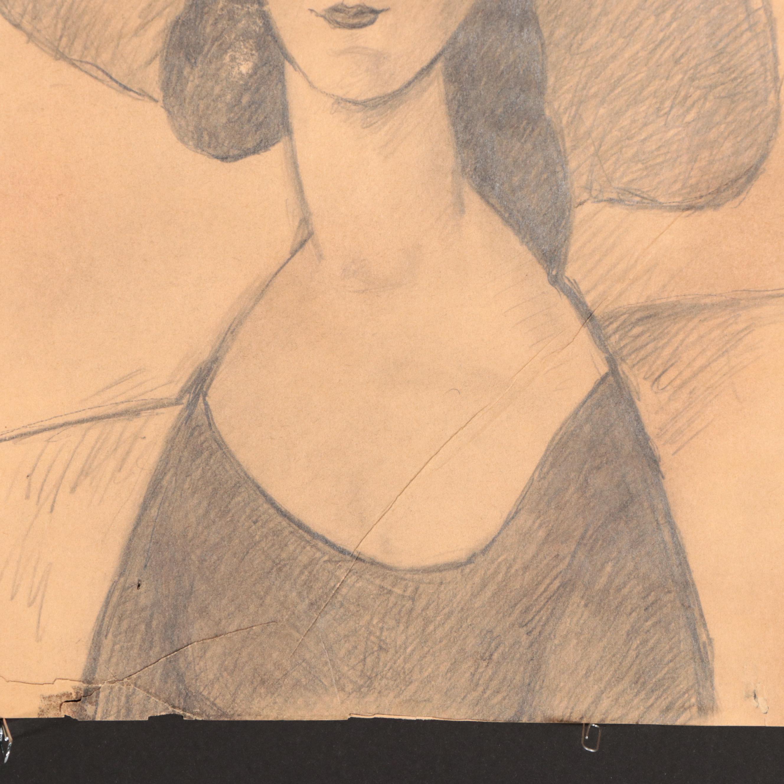 Pencil and Charcoal Drawing after Amedeo Modigliani