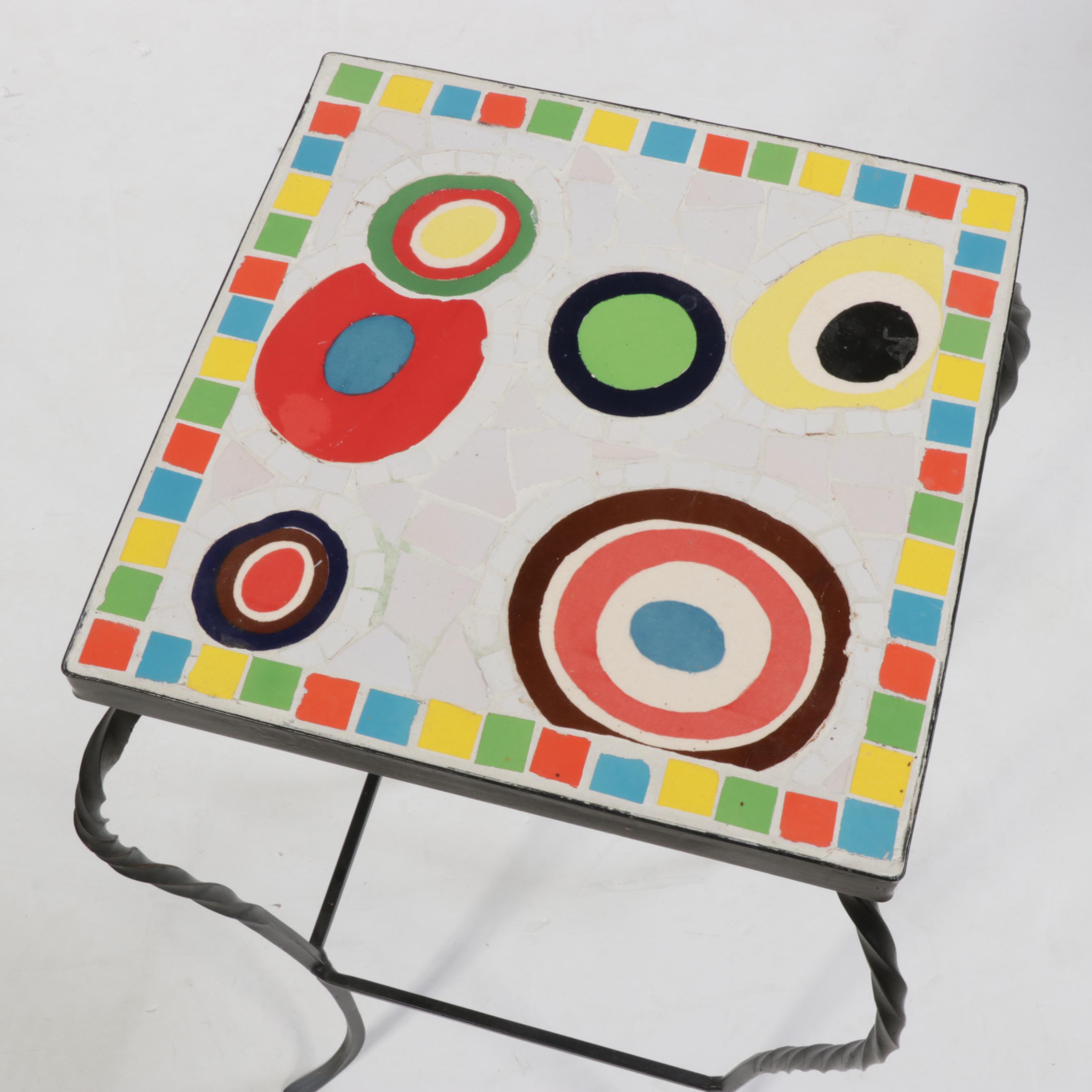 Contemporary Metal and Mosaic Ceramic Tile Top Plant Stand EBTH