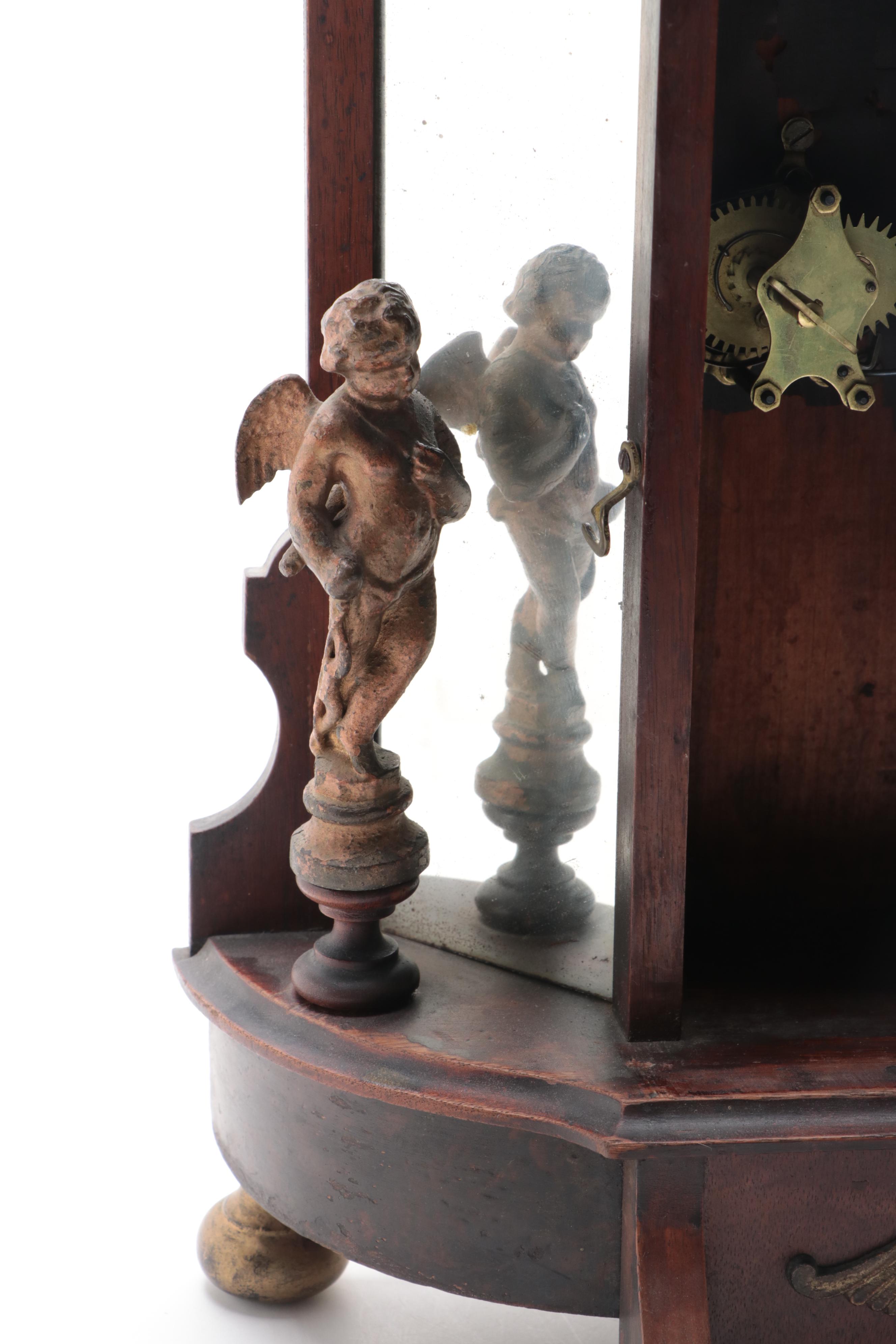 Ansonia Wood and Etched Glass 8 Day Wall Clock