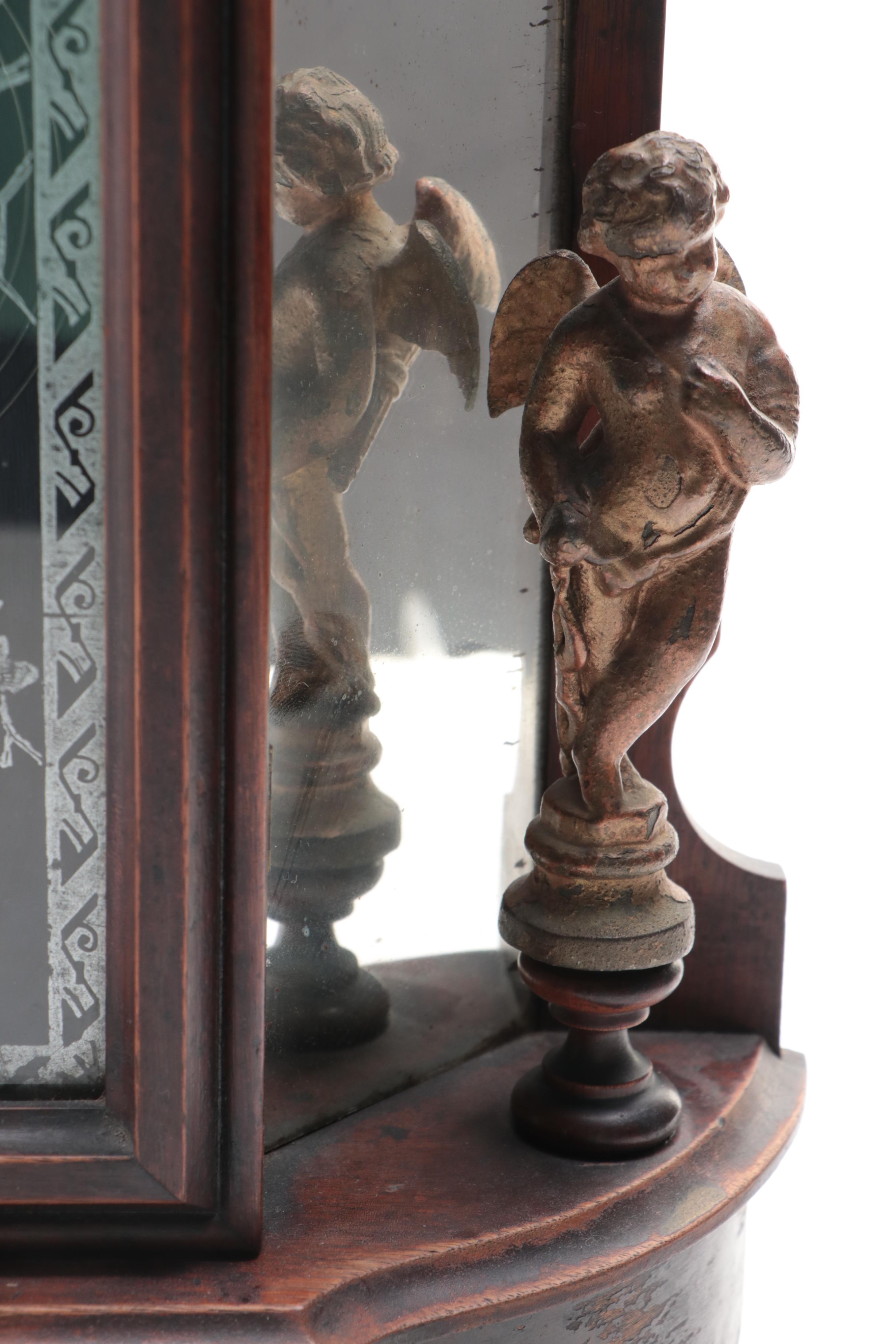 Ansonia Wood and Etched Glass 8 Day Wall Clock