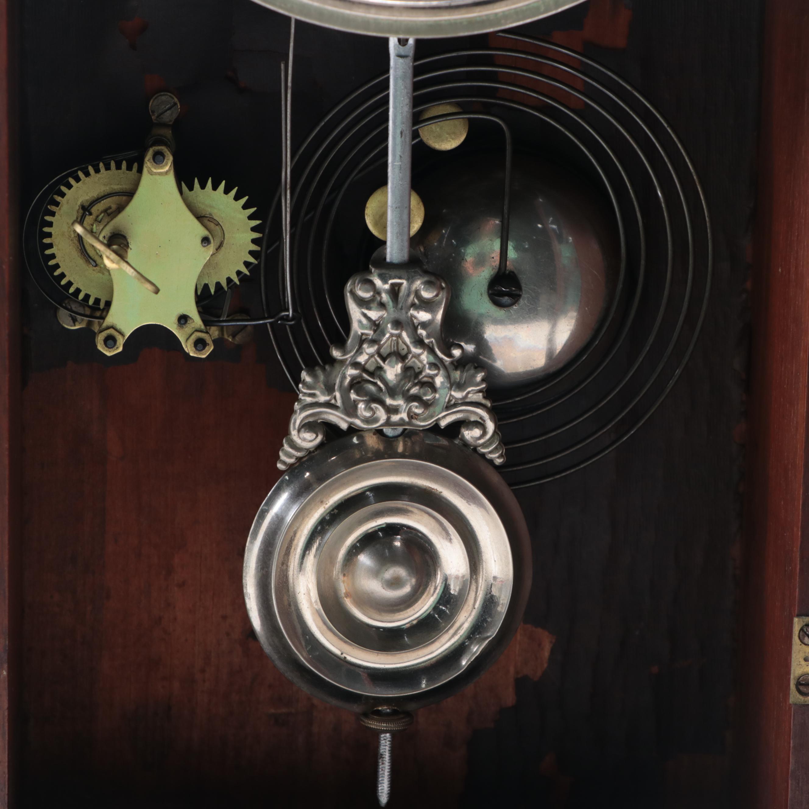 Ansonia Wood and Etched Glass 8 Day Wall Clock