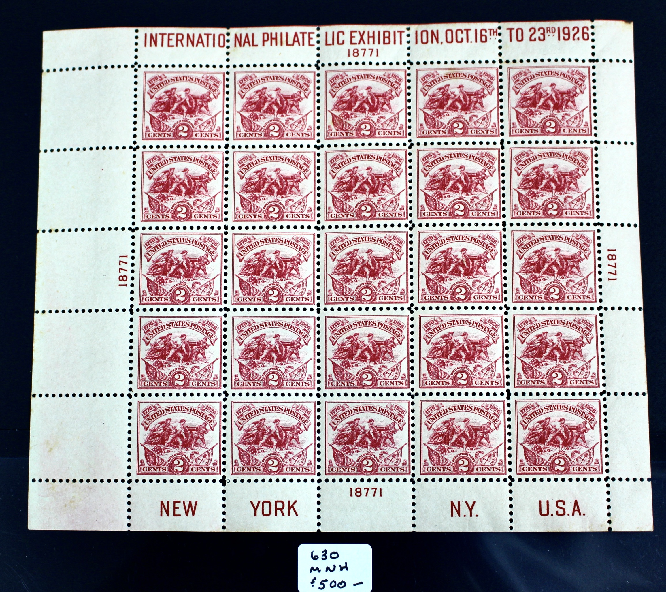 Scott #630 White Plains Postage Stamp Souvenir Sheet