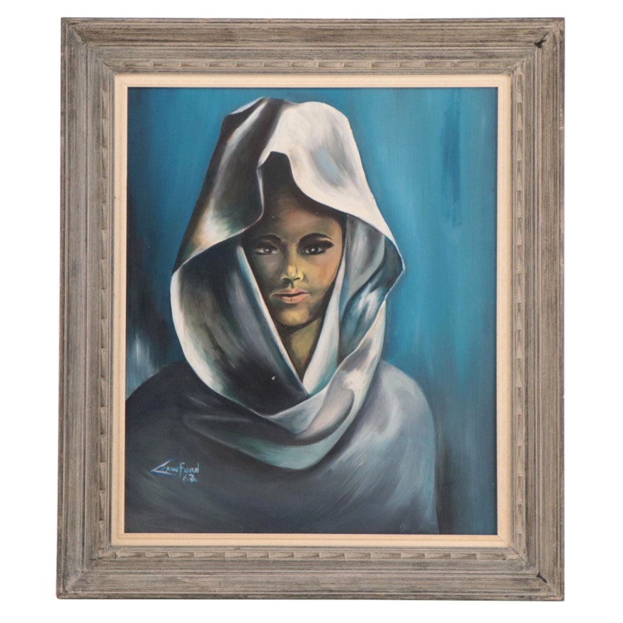 Portrait Oil Painting of Hooded Figure, 1962