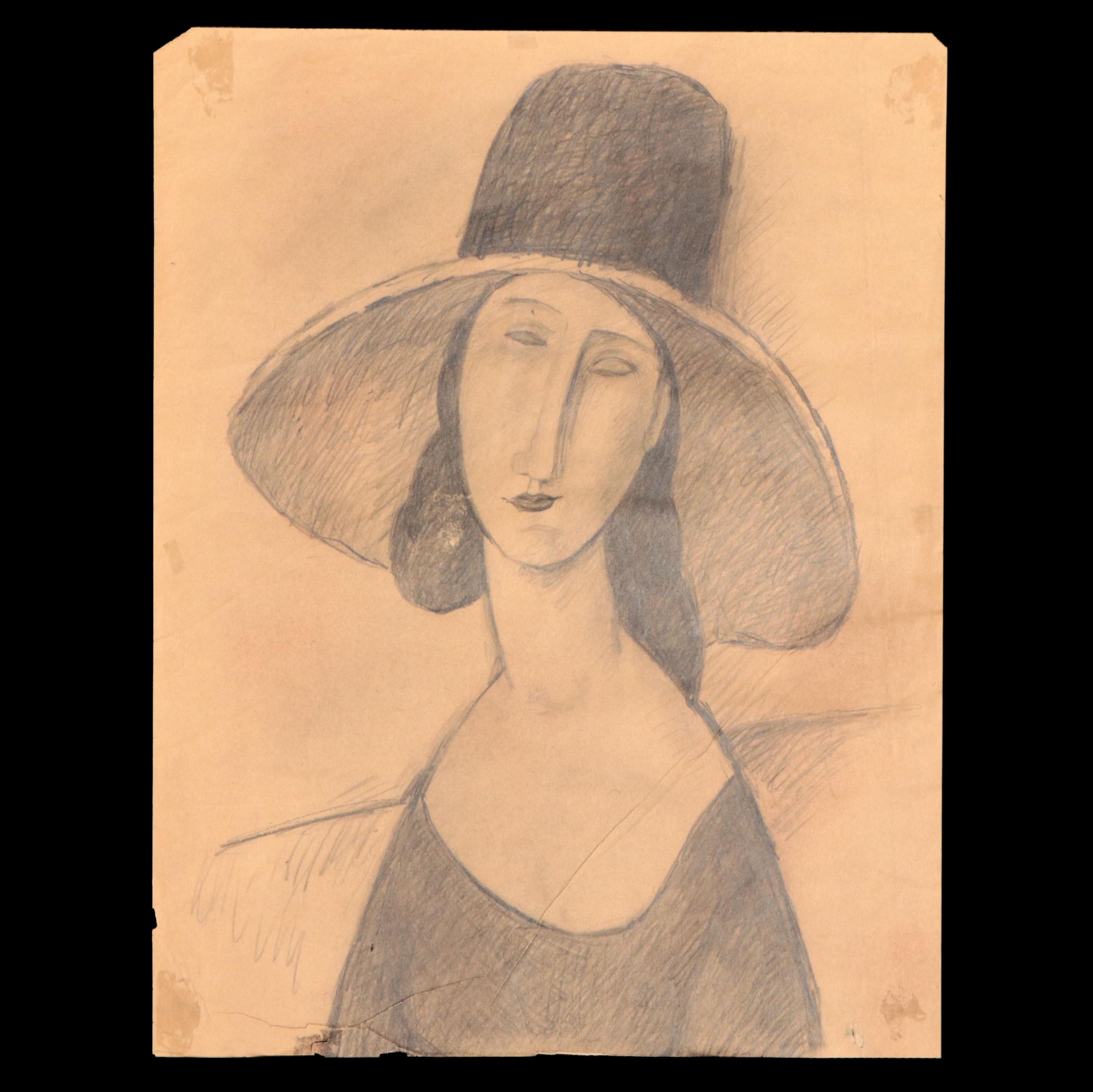Pencil and Charcoal Drawing after Amedeo Modigliani