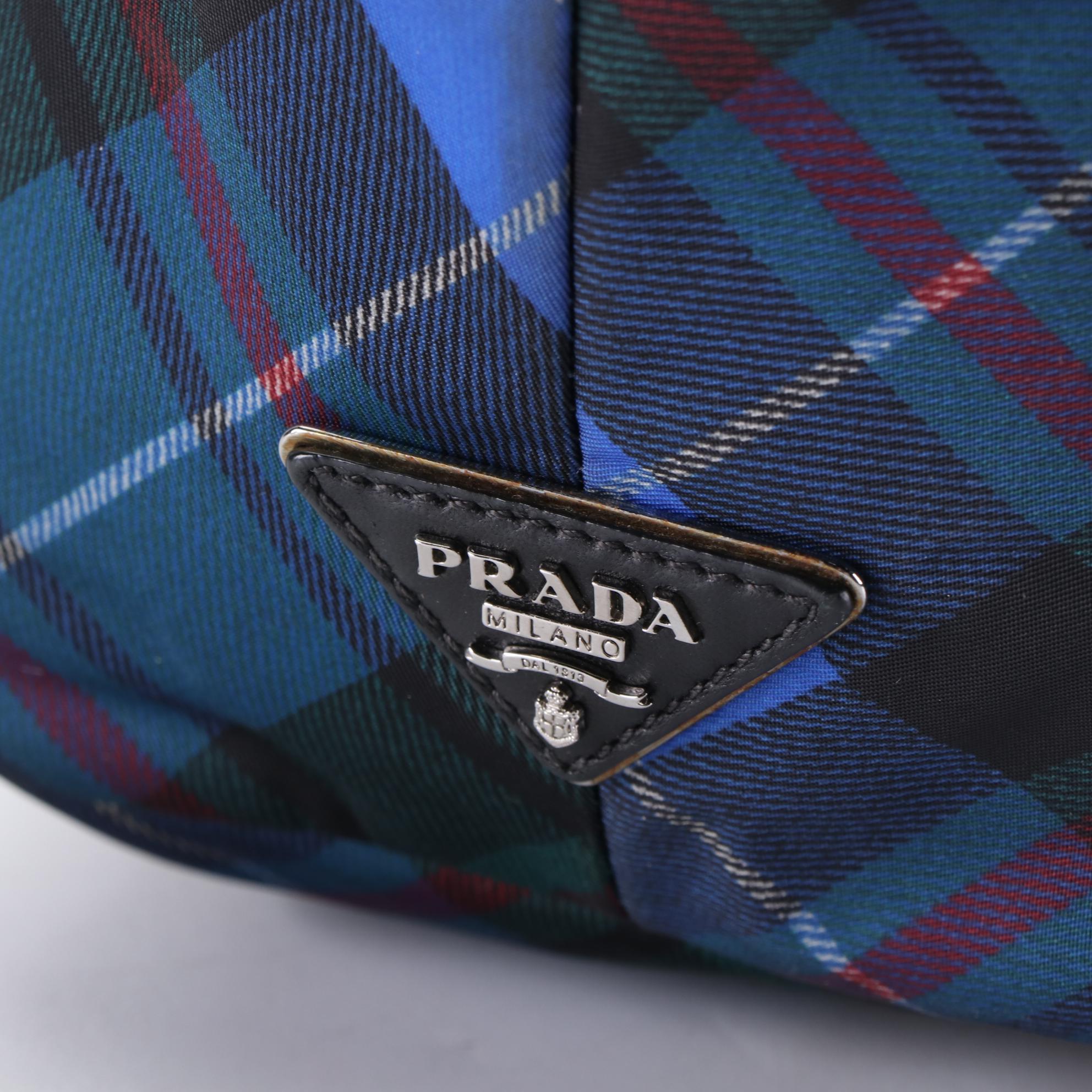 Prada Black and Plaid Printed Tessuto Nylon Reversible Two-Way Tote Bag