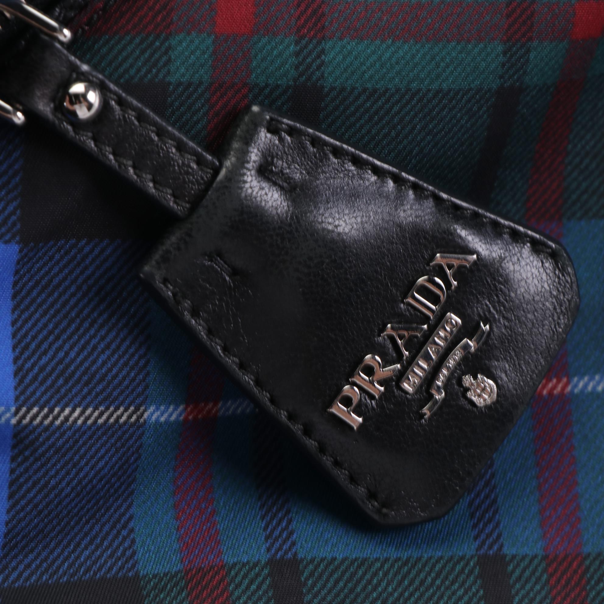 Prada Black and Plaid Printed Tessuto Nylon Reversible Two-Way Tote Bag