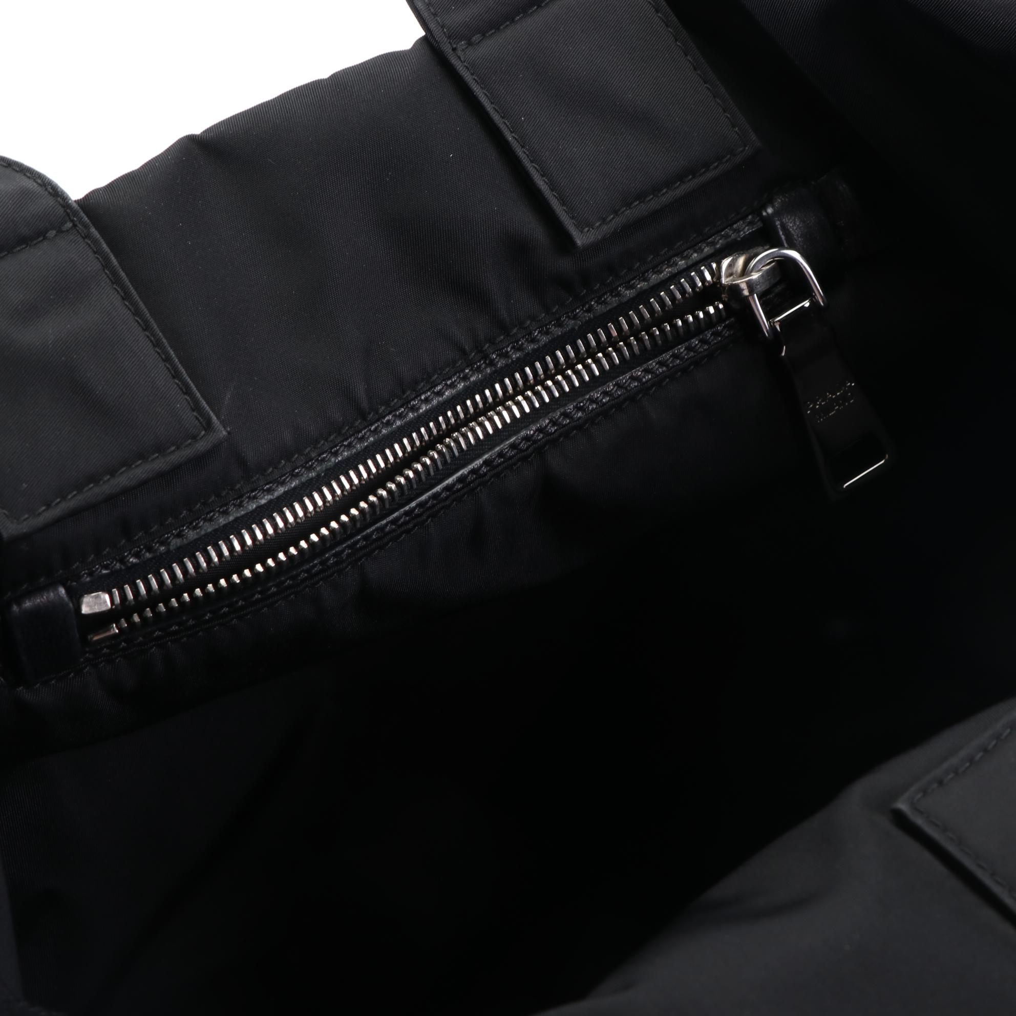 Prada Black and Plaid Printed Tessuto Nylon Reversible Two-Way Tote Bag