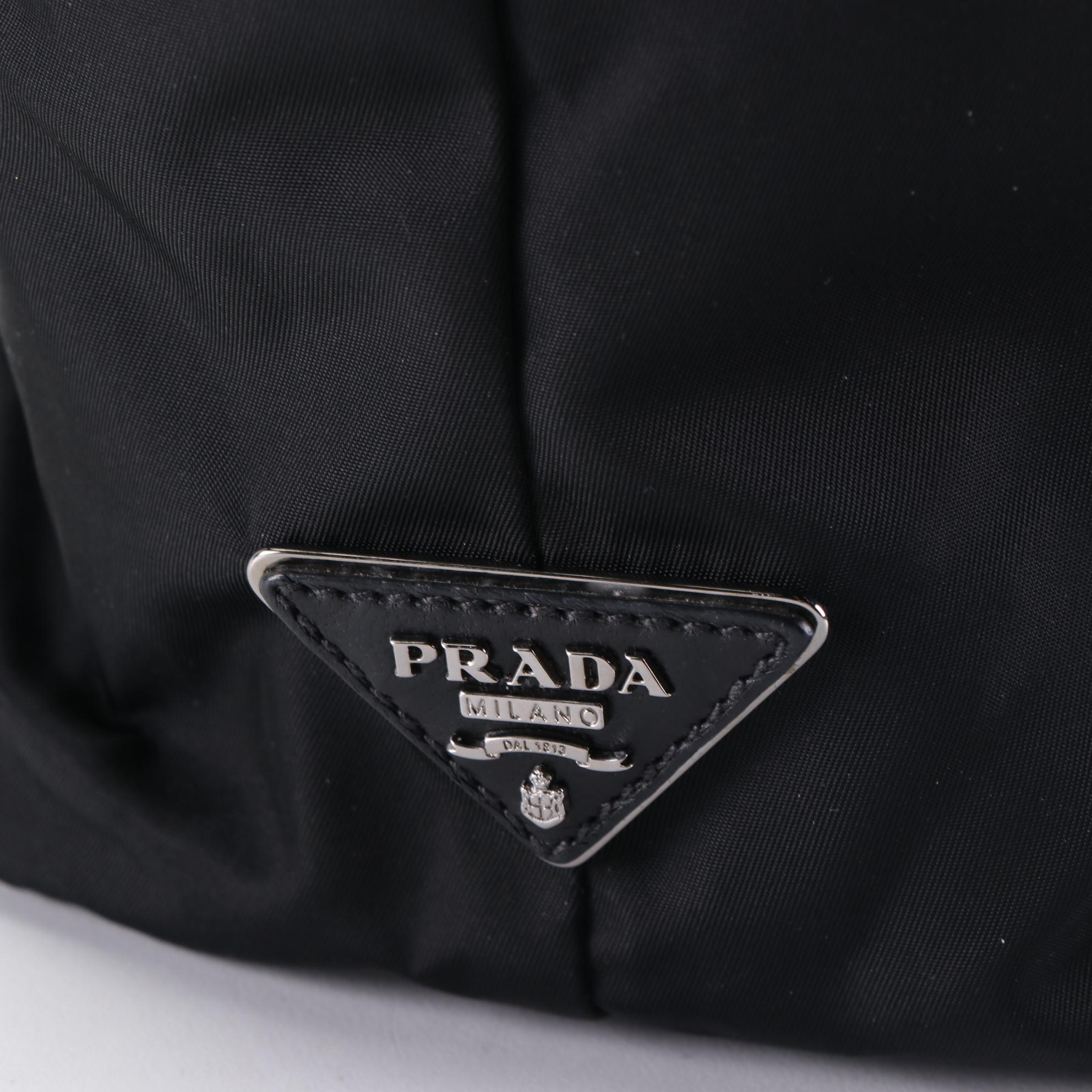 Prada Black and Plaid Printed Tessuto Nylon Reversible Two-Way Tote Bag