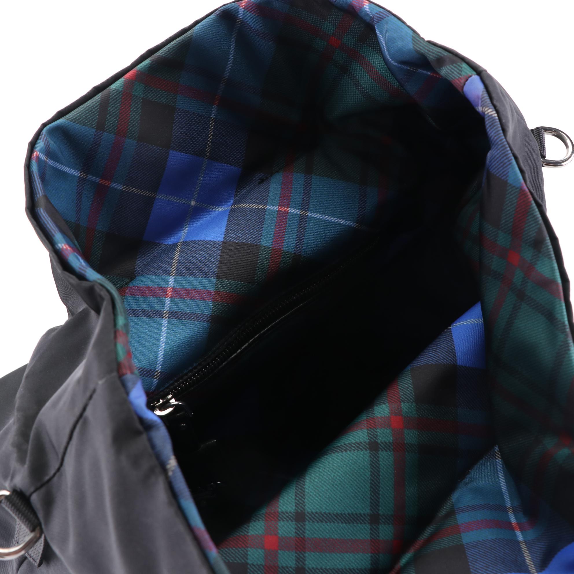 Prada Black and Plaid Printed Tessuto Nylon Reversible Two-Way Tote Bag