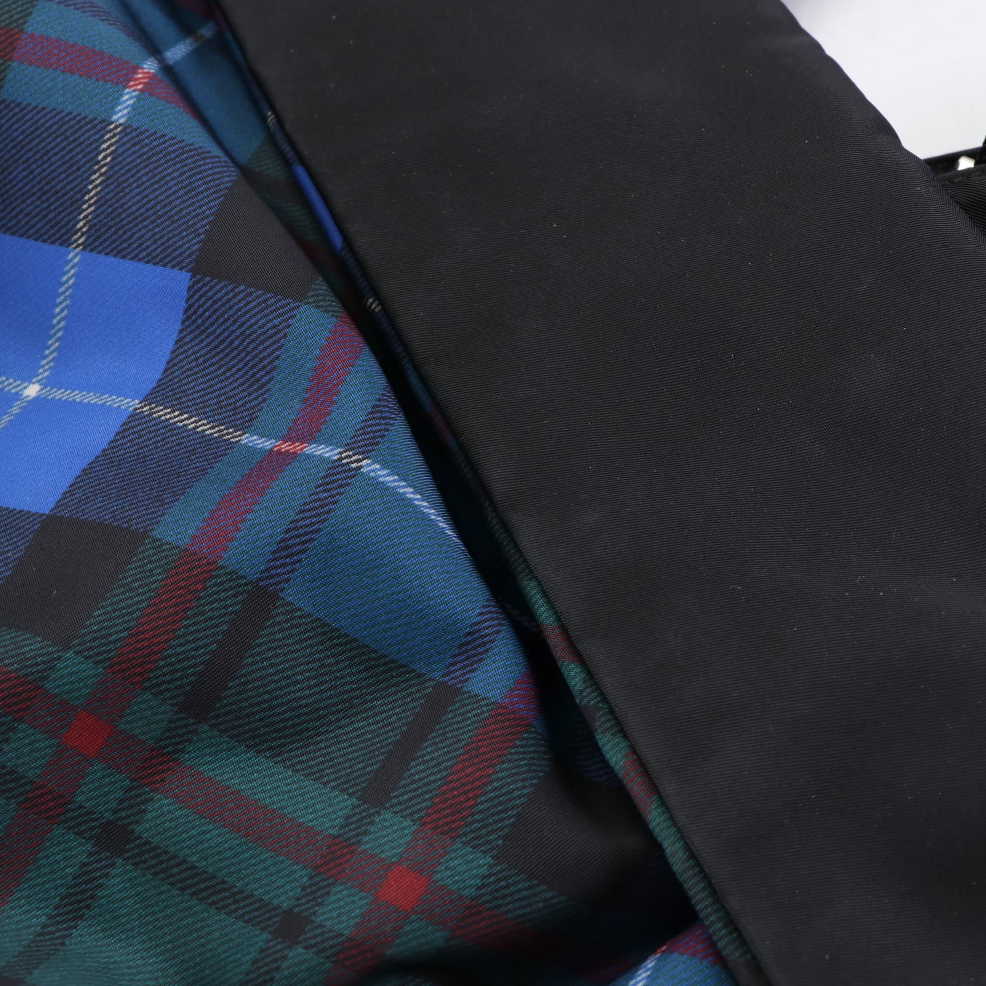 Prada Black and Plaid Printed Tessuto Nylon Reversible Two-Way Tote Bag