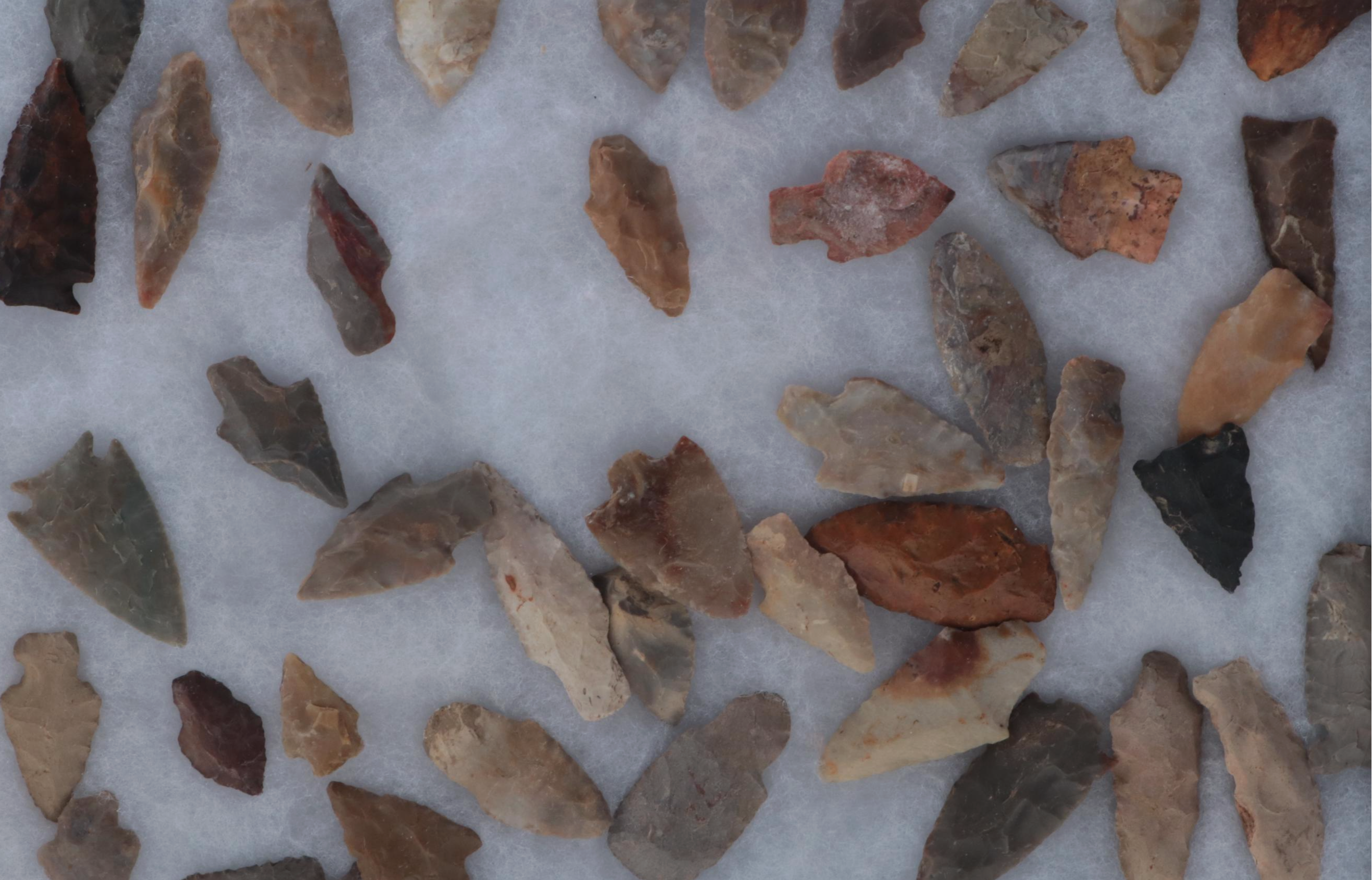 Native American Chert and Stone Projectile Points in Padded Shadow Box