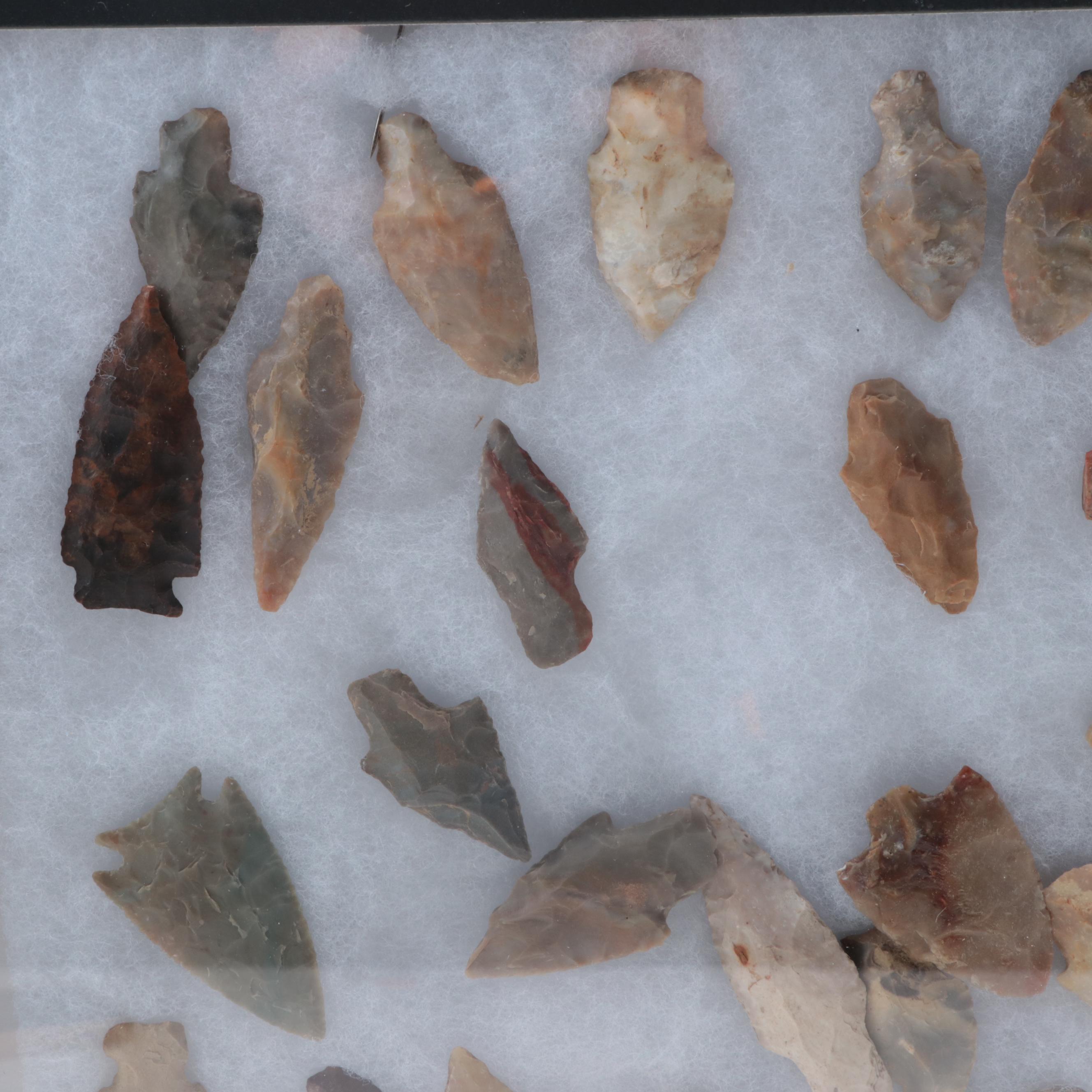 Native American Chert and Stone Projectile Points in Padded Shadow Box