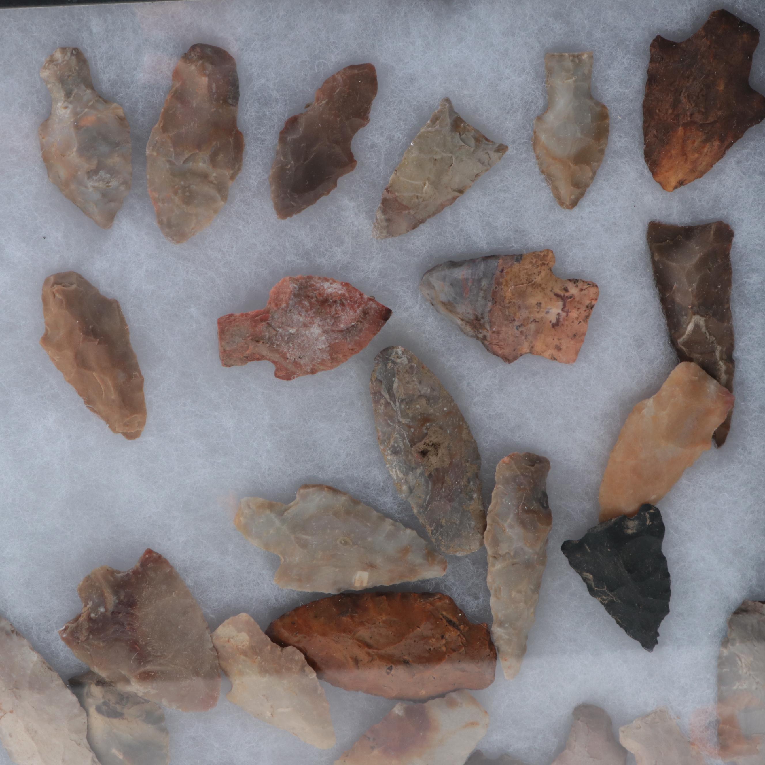 Native American Chert and Stone Projectile Points in Padded Shadow Box