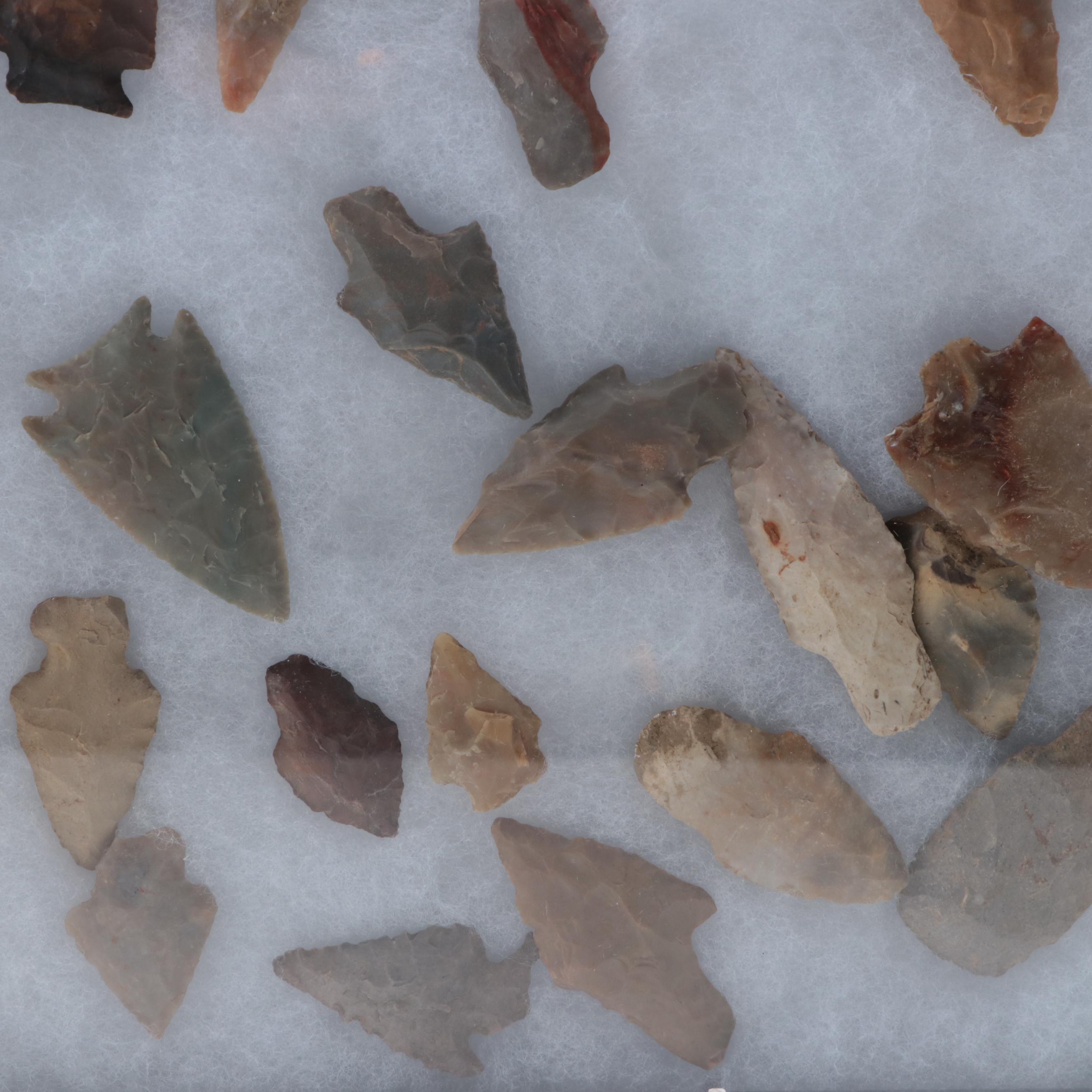 Native American Chert and Stone Projectile Points in Padded Shadow Box
