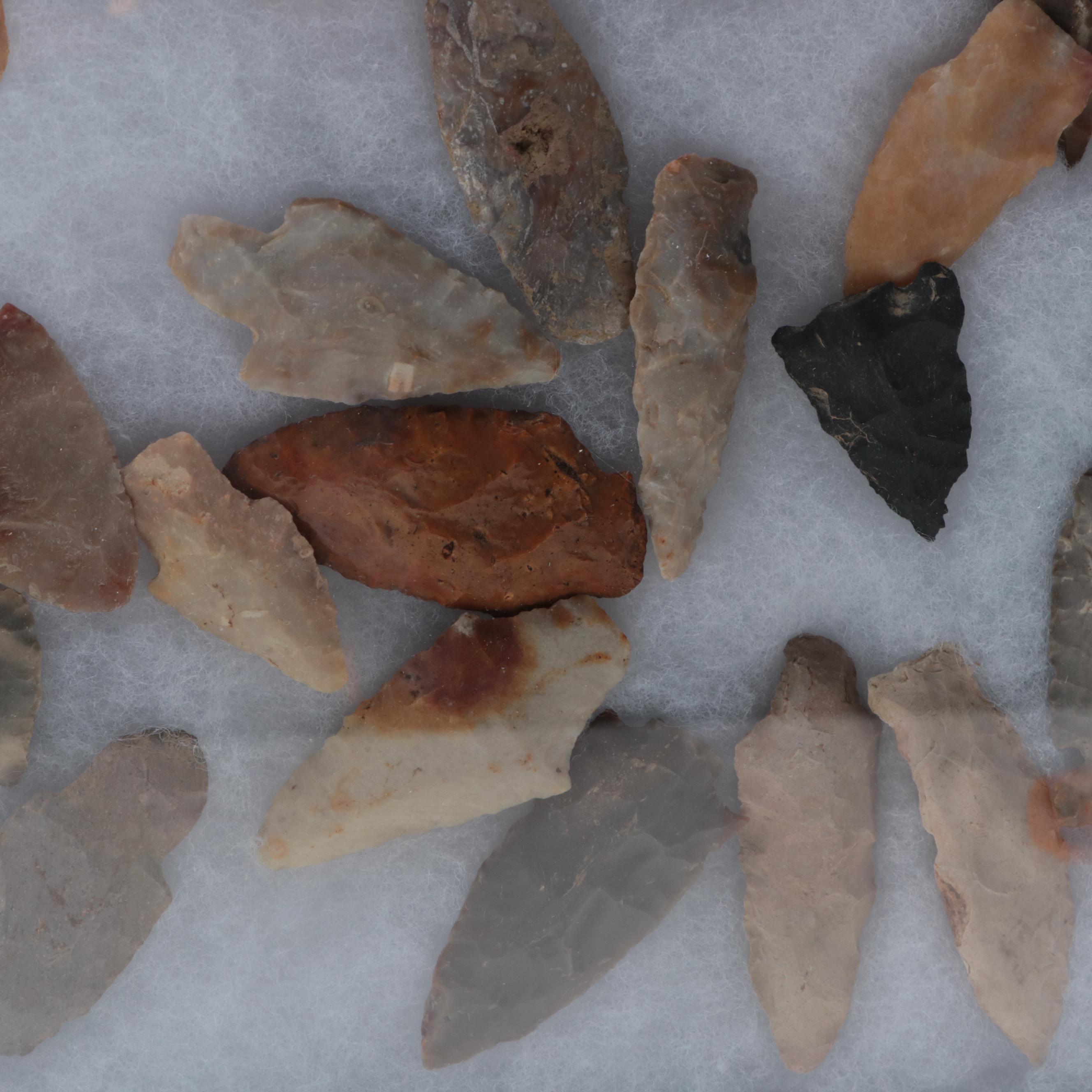 Native American Chert and Stone Projectile Points in Padded Shadow Box