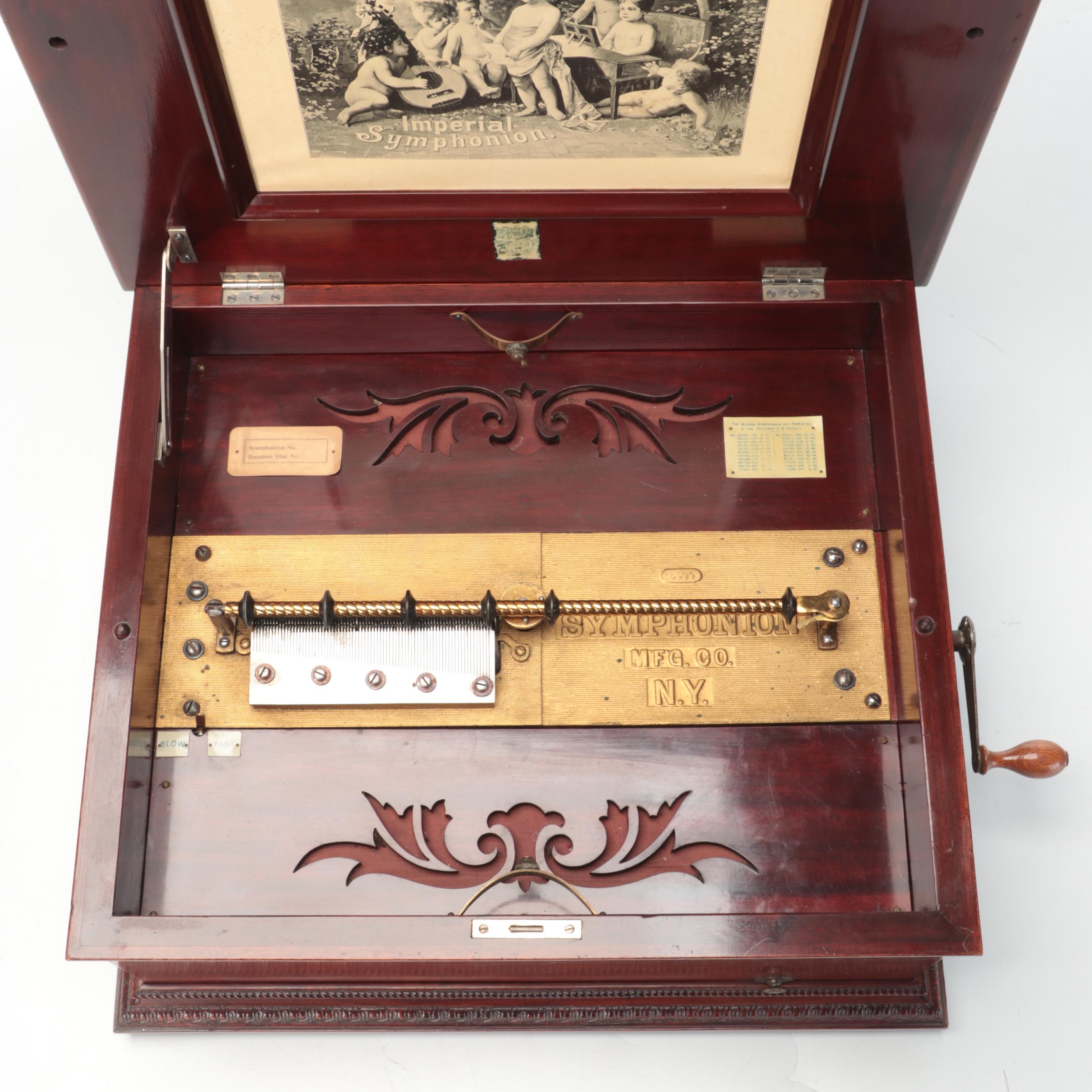 Victorian Imperial Symphonion Mfg Co. Disc Music Box With Discs, Early 20th C