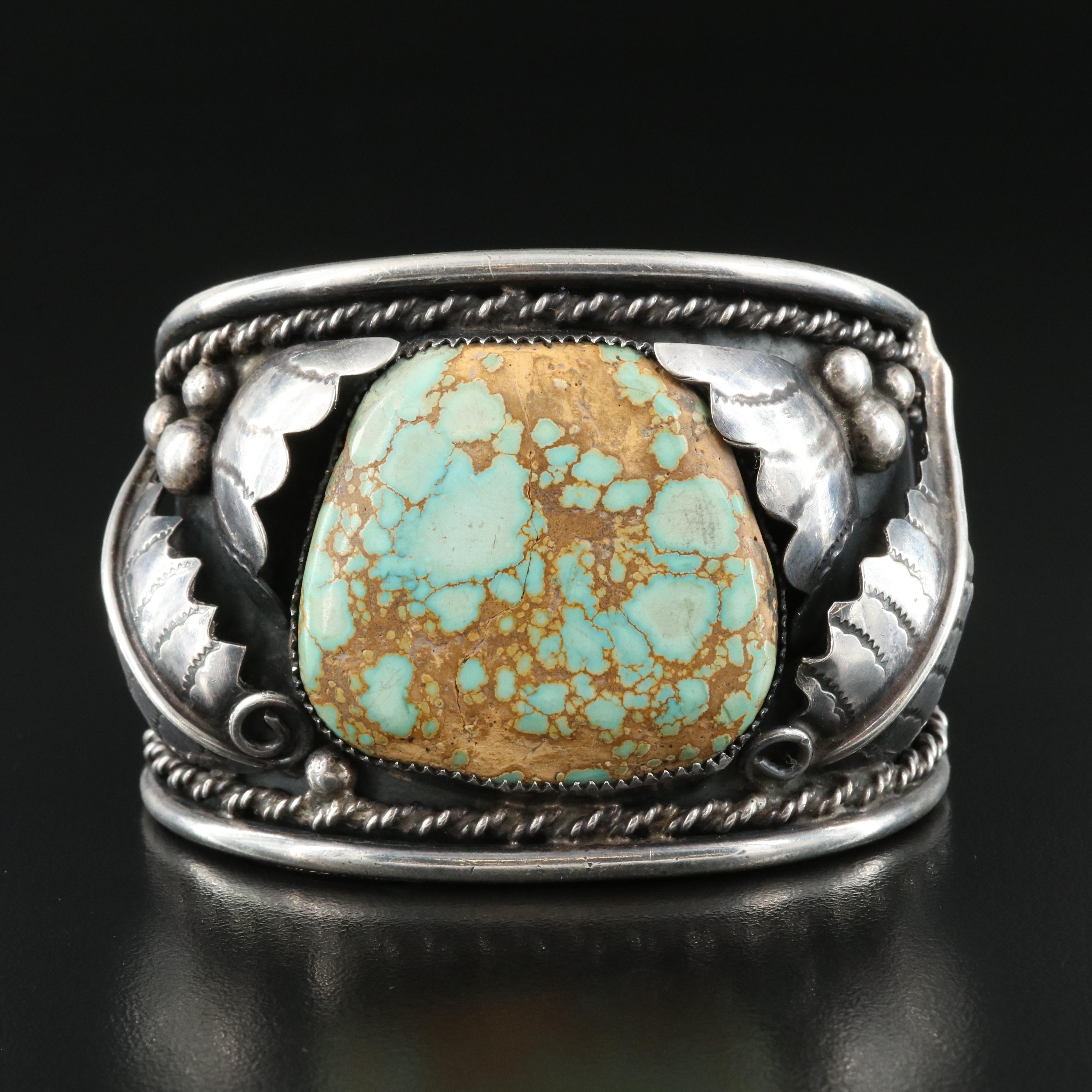 Cindy Piaso Navajo Diné Sterling Turquoise in Matrix Appliqué Cuff